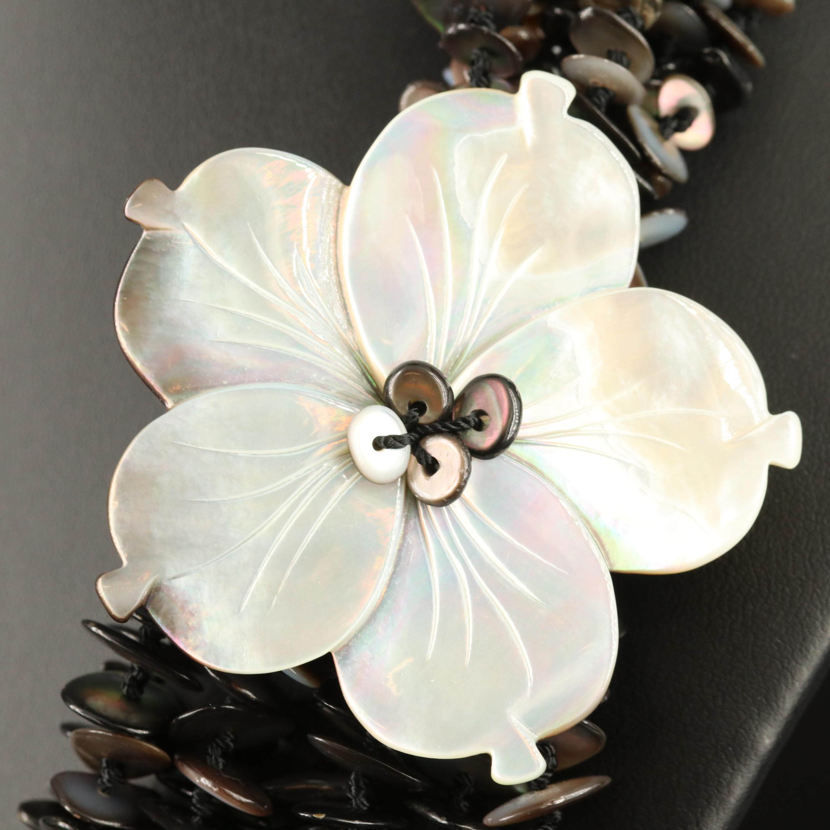 Mother of Pearl and Shell Multi-Strand Floral Necklace