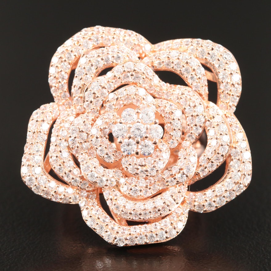 Sterling Silver Cubic Zirconia Flower Ring