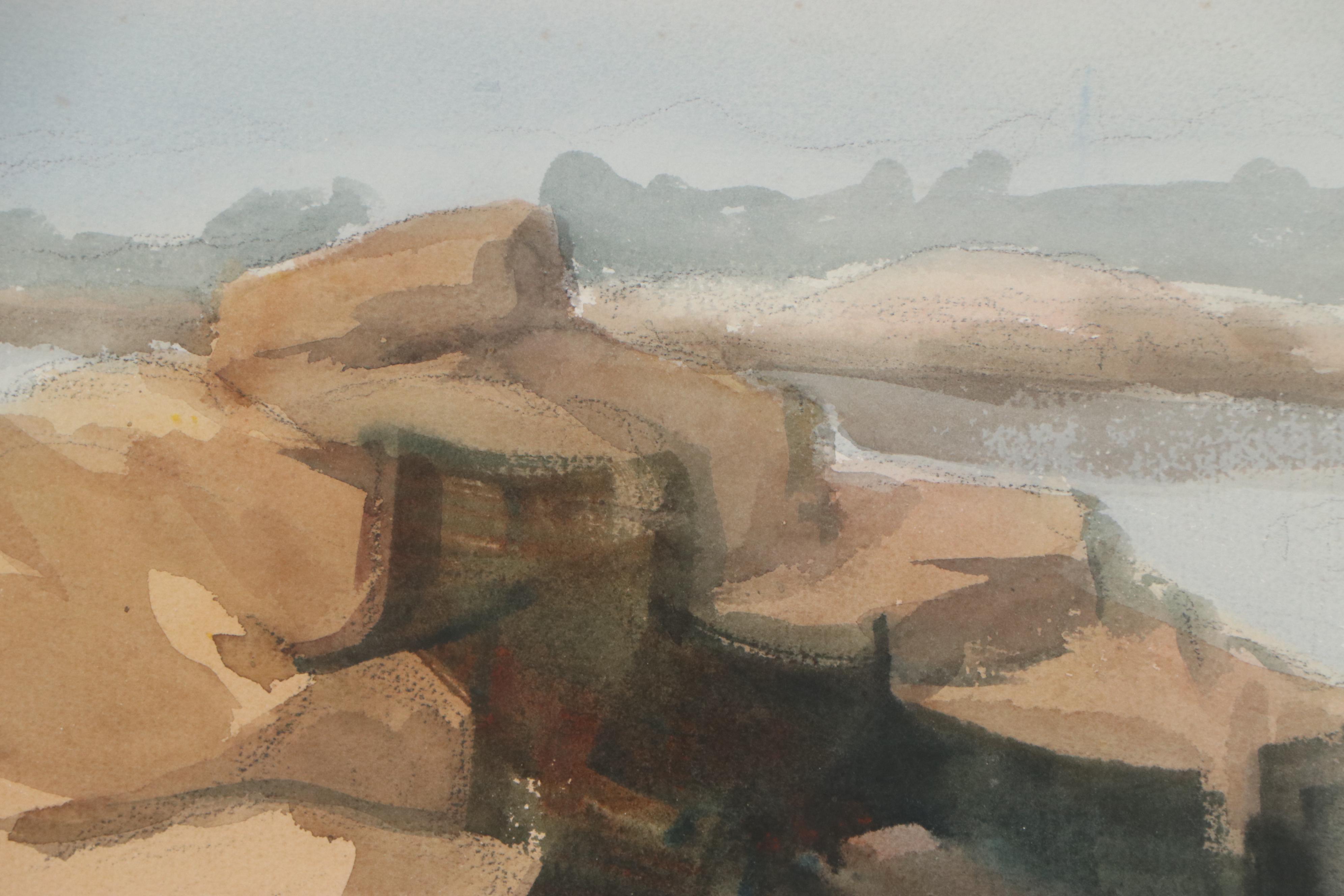 Stanley Rames Watercolor Painting of Rocky Landscape, Late 20th Century