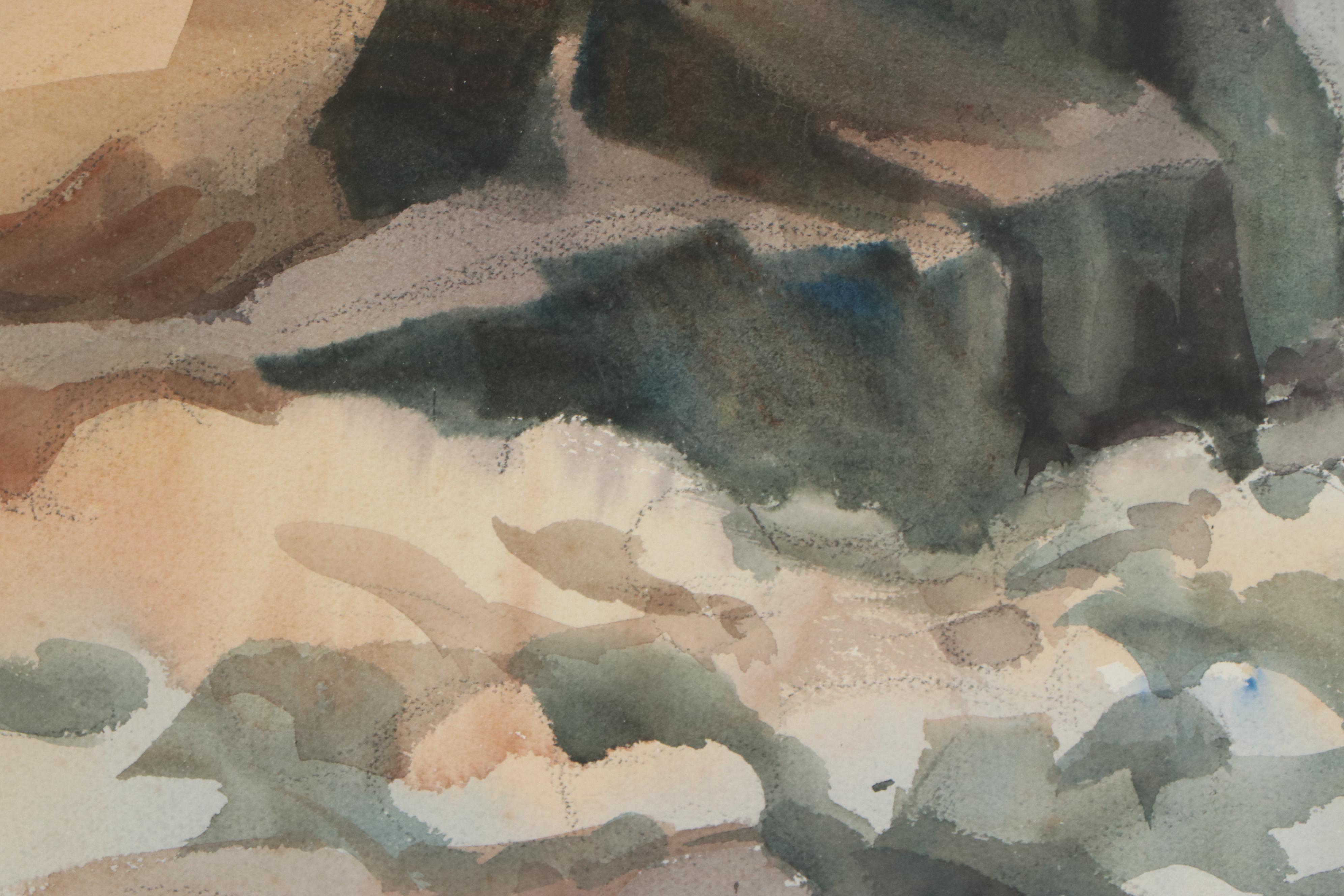 Stanley Rames Watercolor Painting of Rocky Landscape, Late 20th Century