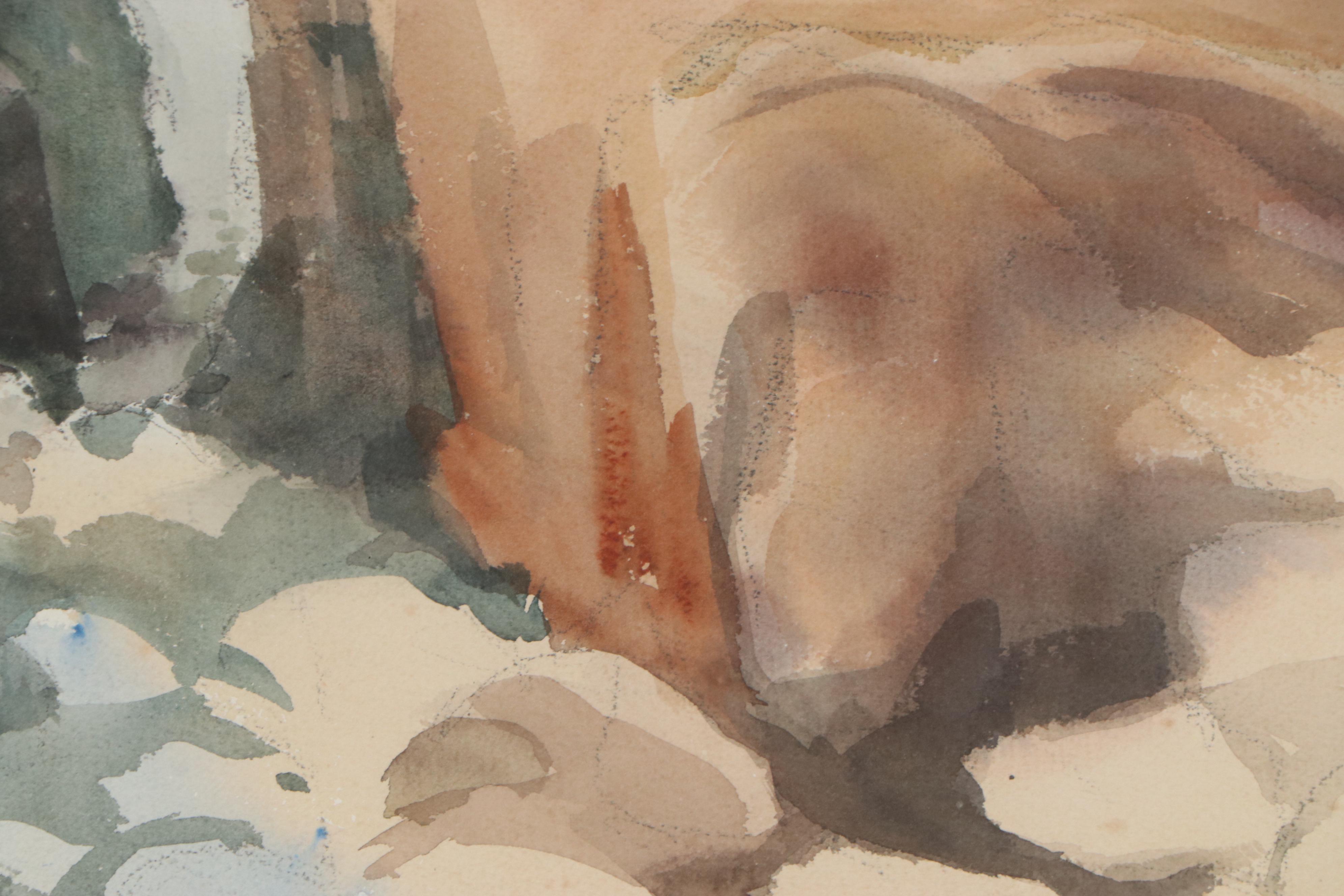 Stanley Rames Watercolor Painting of Rocky Landscape, Late 20th Century