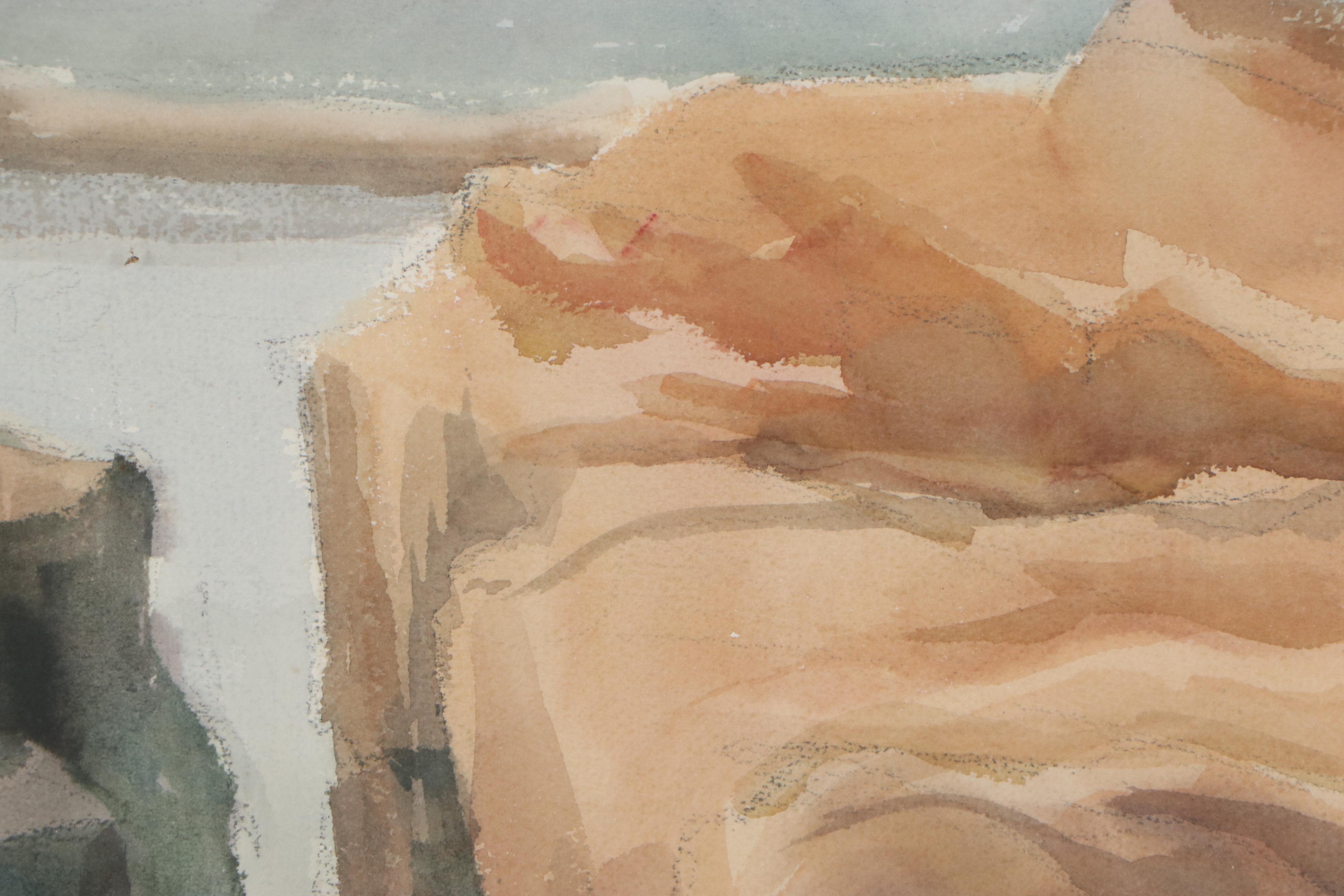 Stanley Rames Watercolor Painting of Rocky Landscape, Late 20th Century