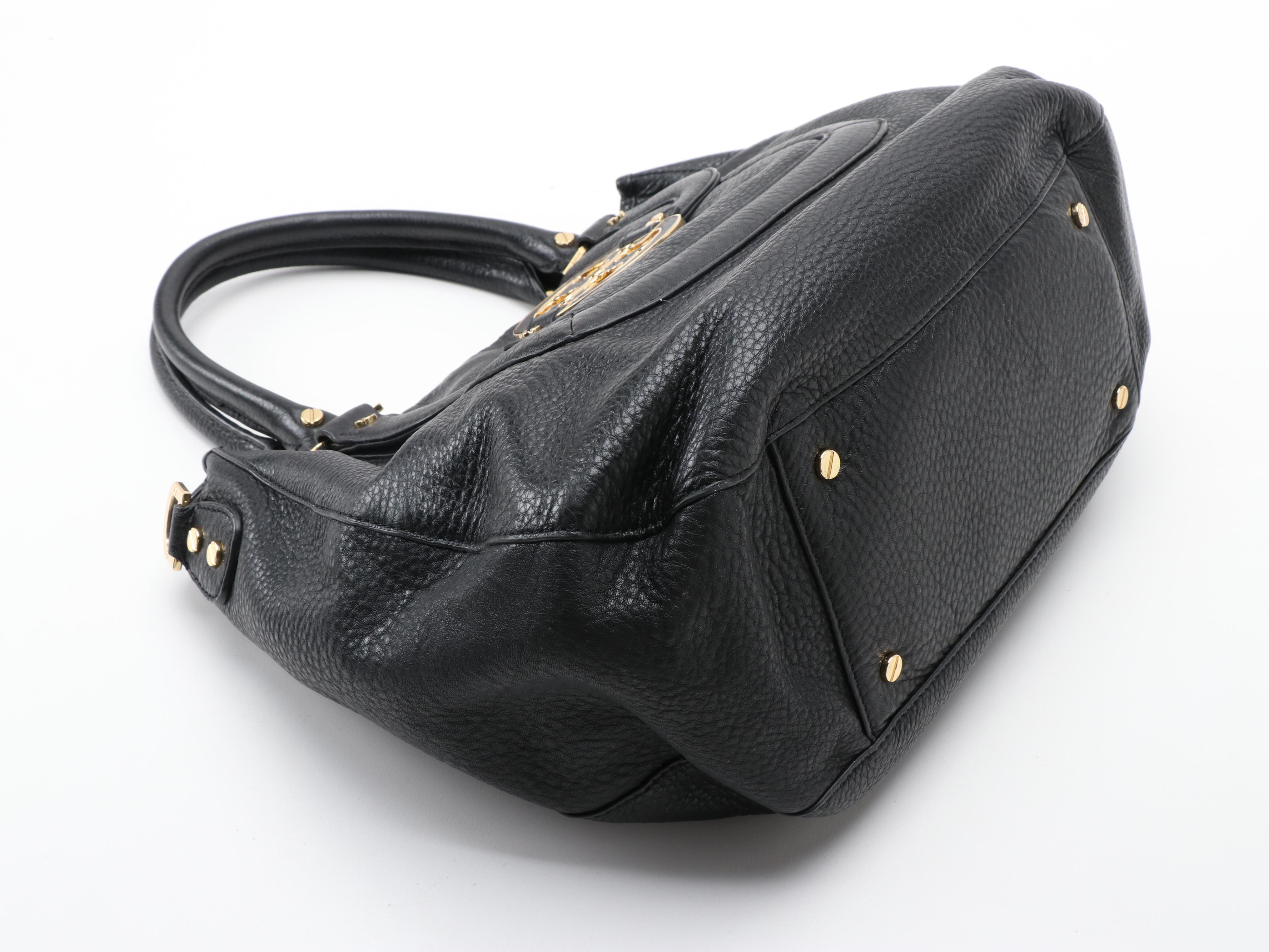 Tory Burch Logo Black Grained Leather Two-Way Bag