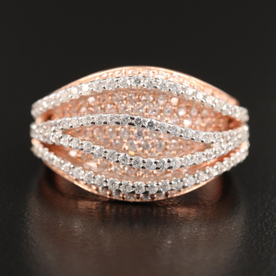 Sterling Pavé Cubic Zirconia Domed Curved Row Ring