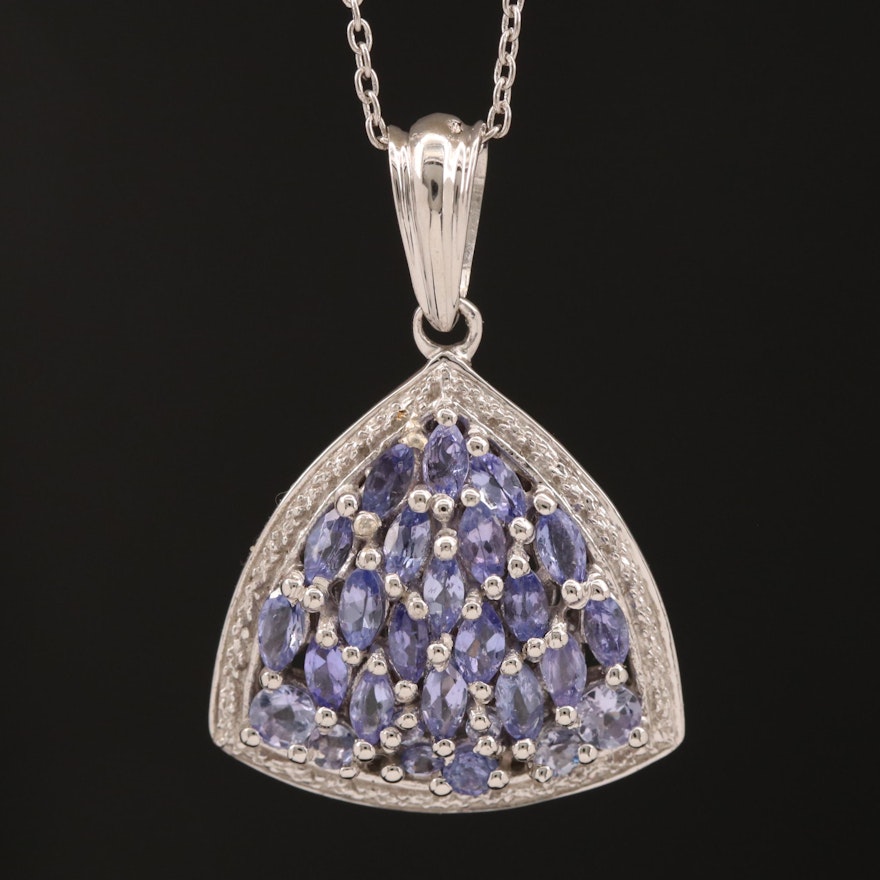 Sterling Silver Tanzanite Cluster Pendant Necklace