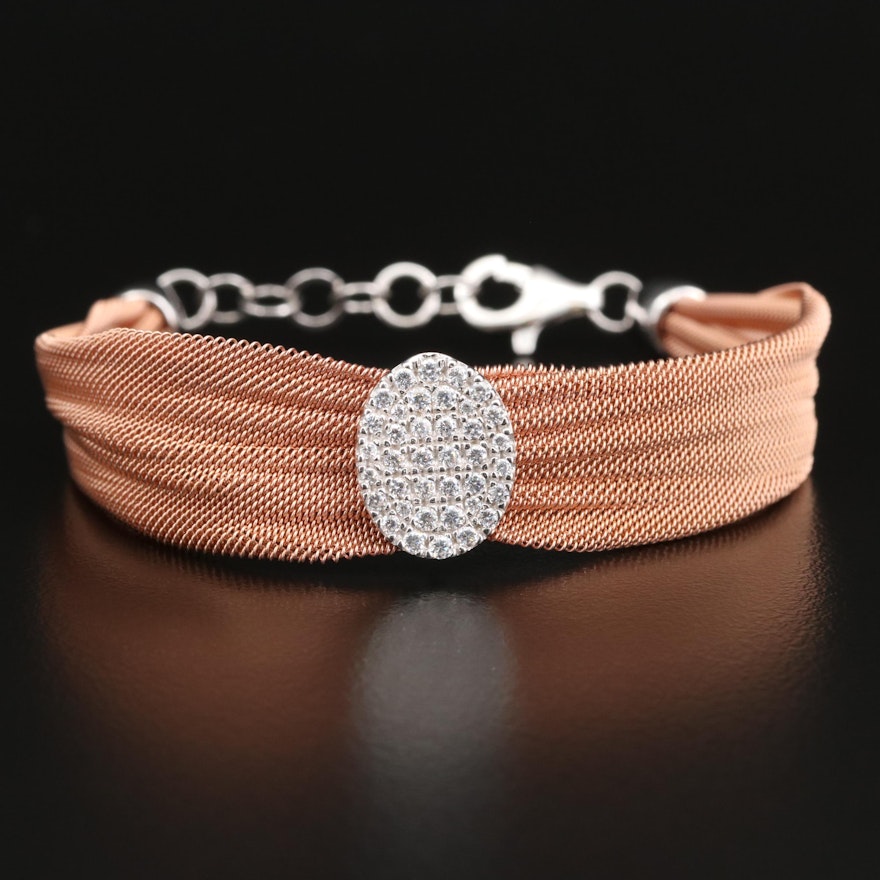 Sterling Silver Mesh Bracelet with Cubic Zirconia Accent