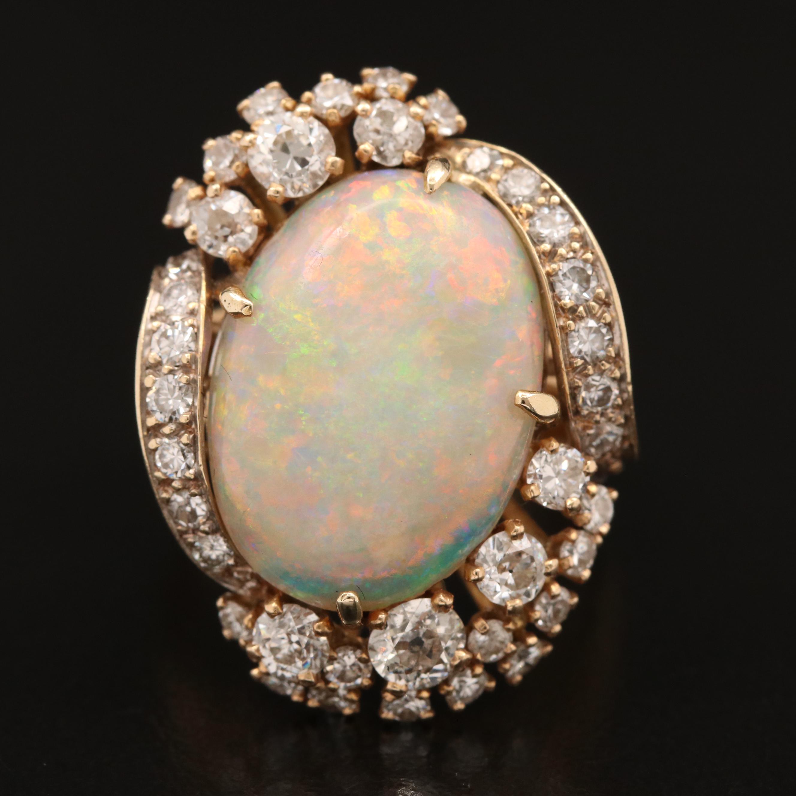 Vintage 14K Opal and 1.70 CTW Diamond Ring