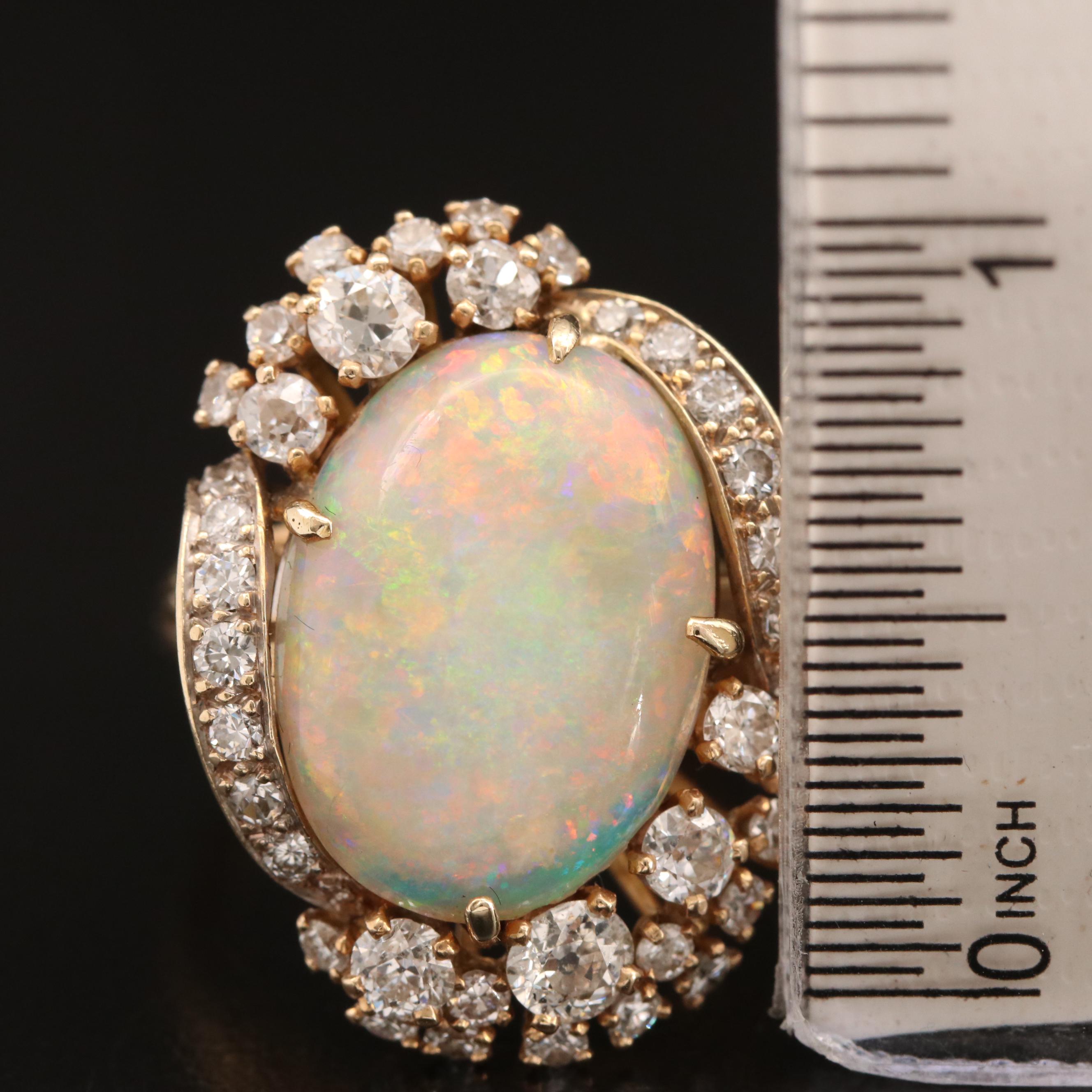 Vintage 14K Opal and 1.70 CTW Diamond Ring