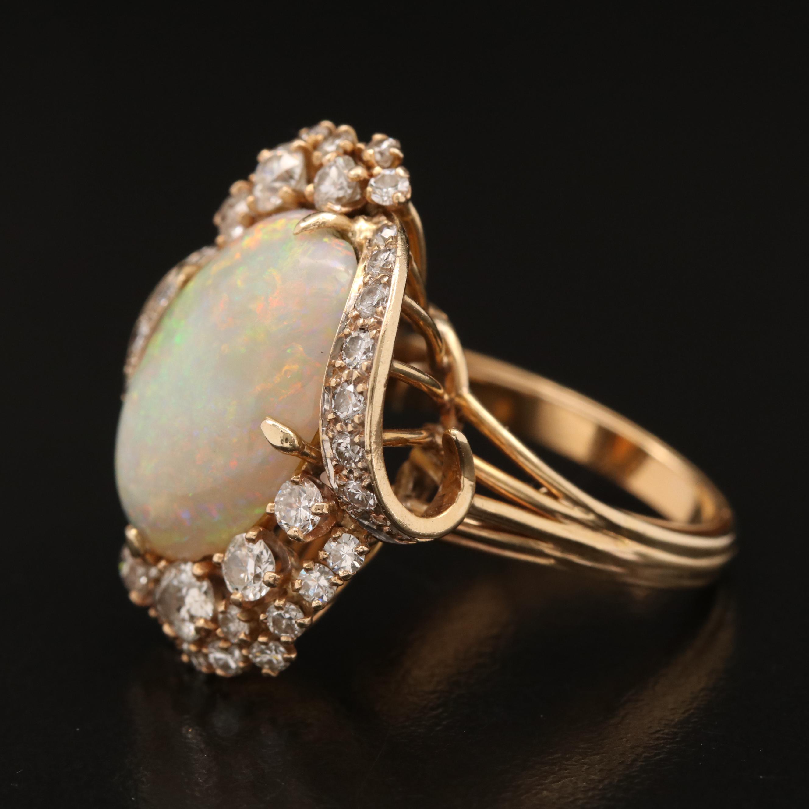 Vintage 14K Opal and 1.70 CTW Diamond Ring