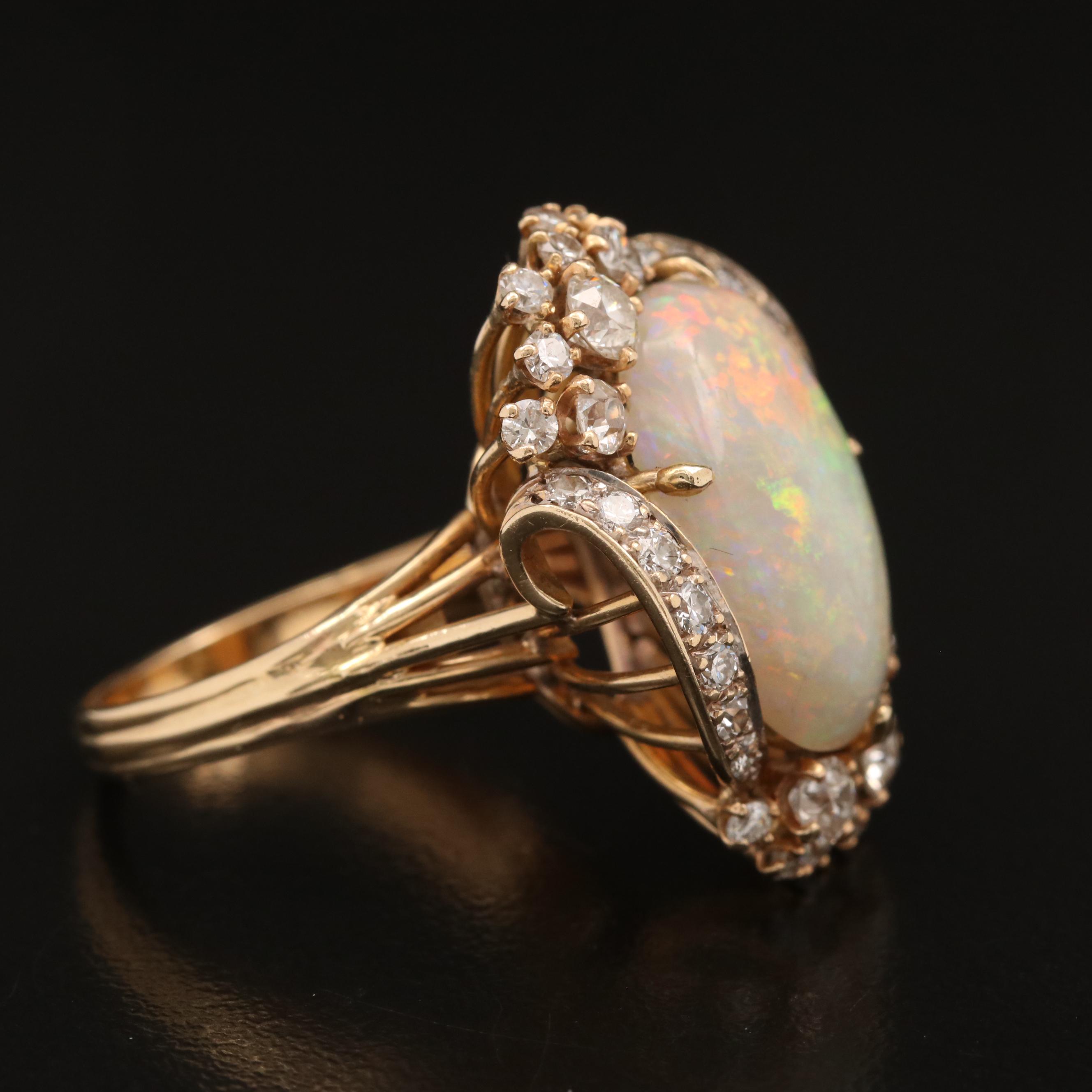 Vintage 14K Opal and 1.70 CTW Diamond Ring