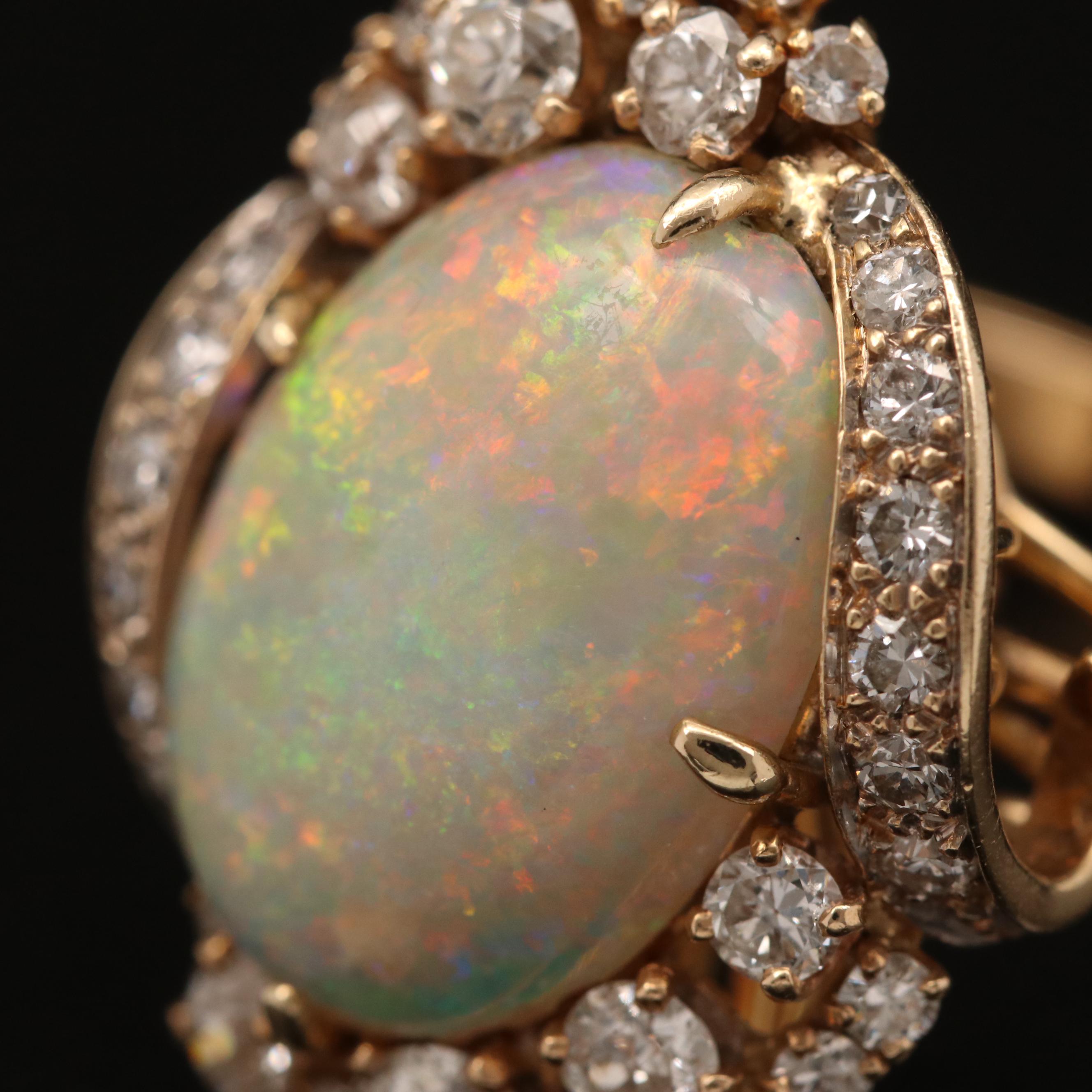 Vintage 14K Opal and 1.70 CTW Diamond Ring