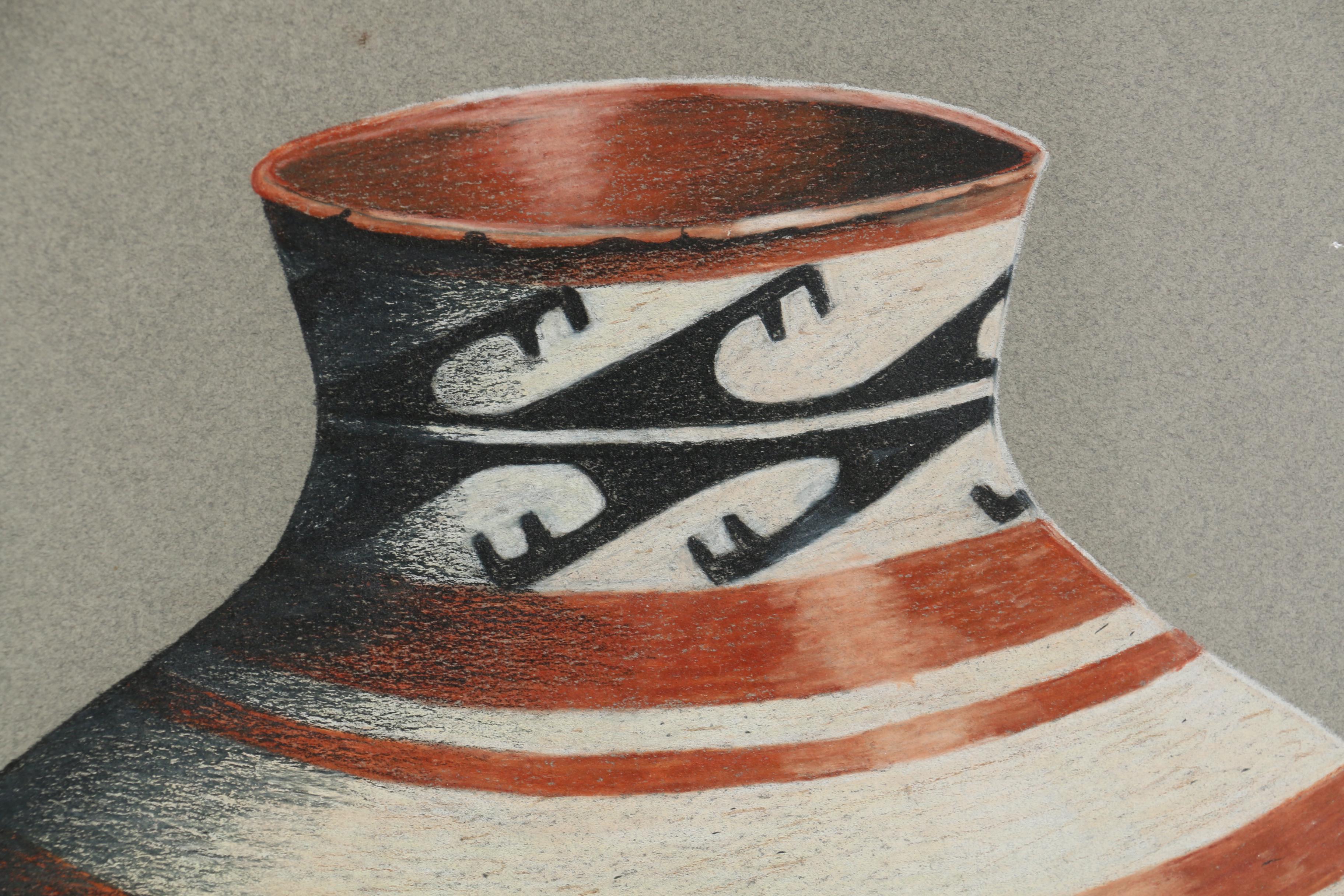 Colored Pencil Drawing and Pottery Shards of Native American Bowls