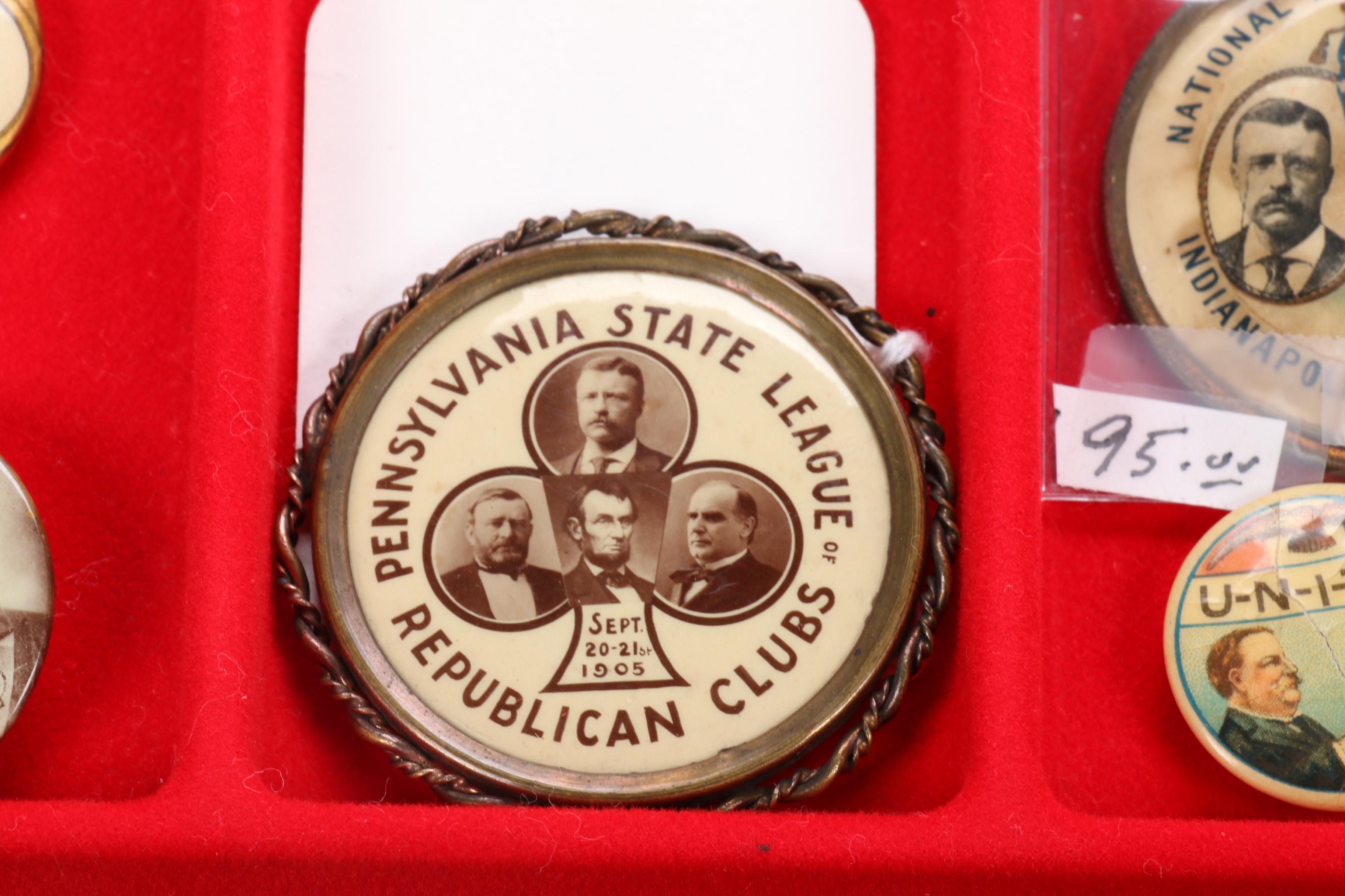 Theodore and Franklin Delano Roosevelt Campaign and Commemorative Pins