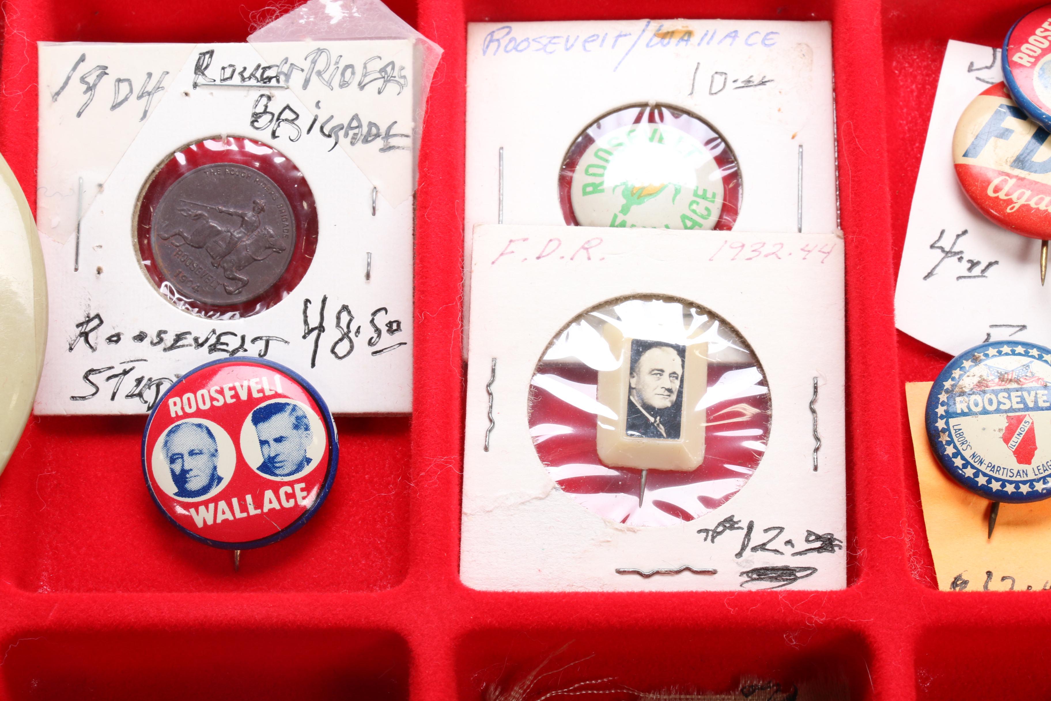 Theodore and Franklin Delano Roosevelt Campaign and Commemorative Pins