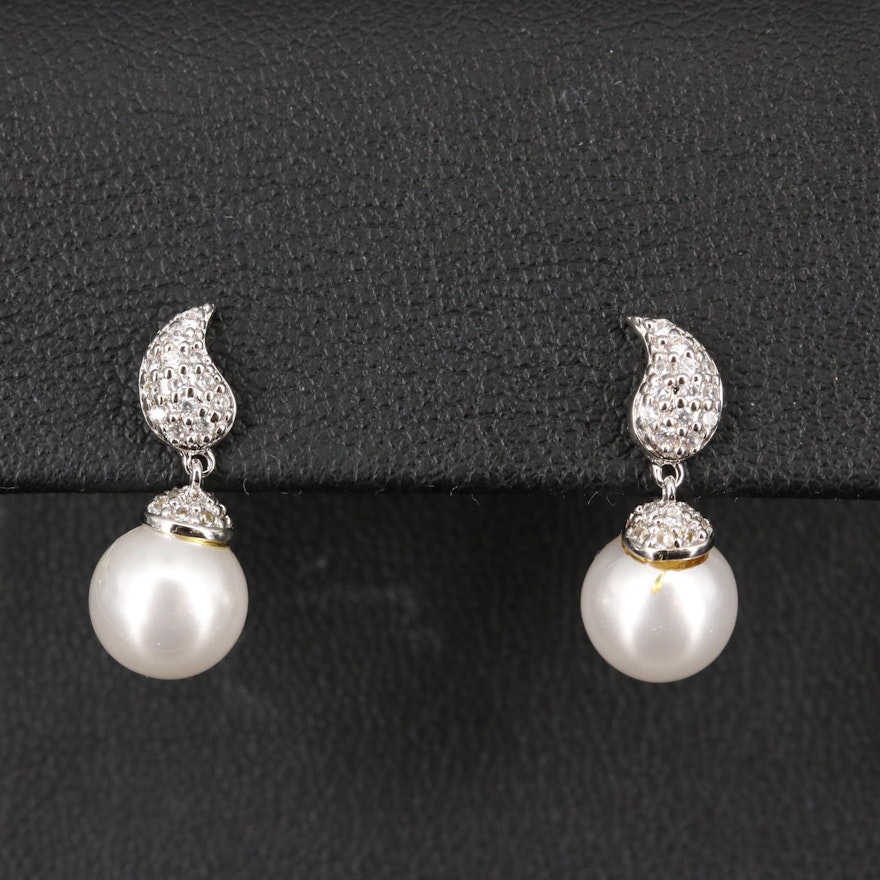 Cubic Zirconia and Faux Pearl Earrings