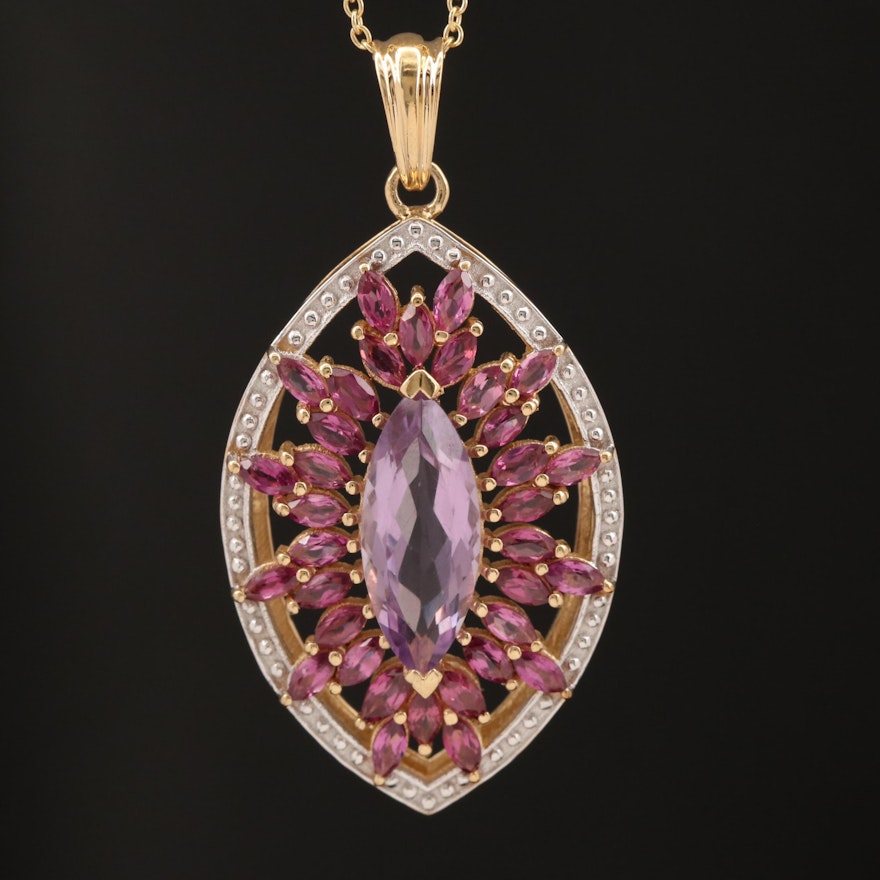 Sterling Silver Amethyst and Garnet Pendant Necklace