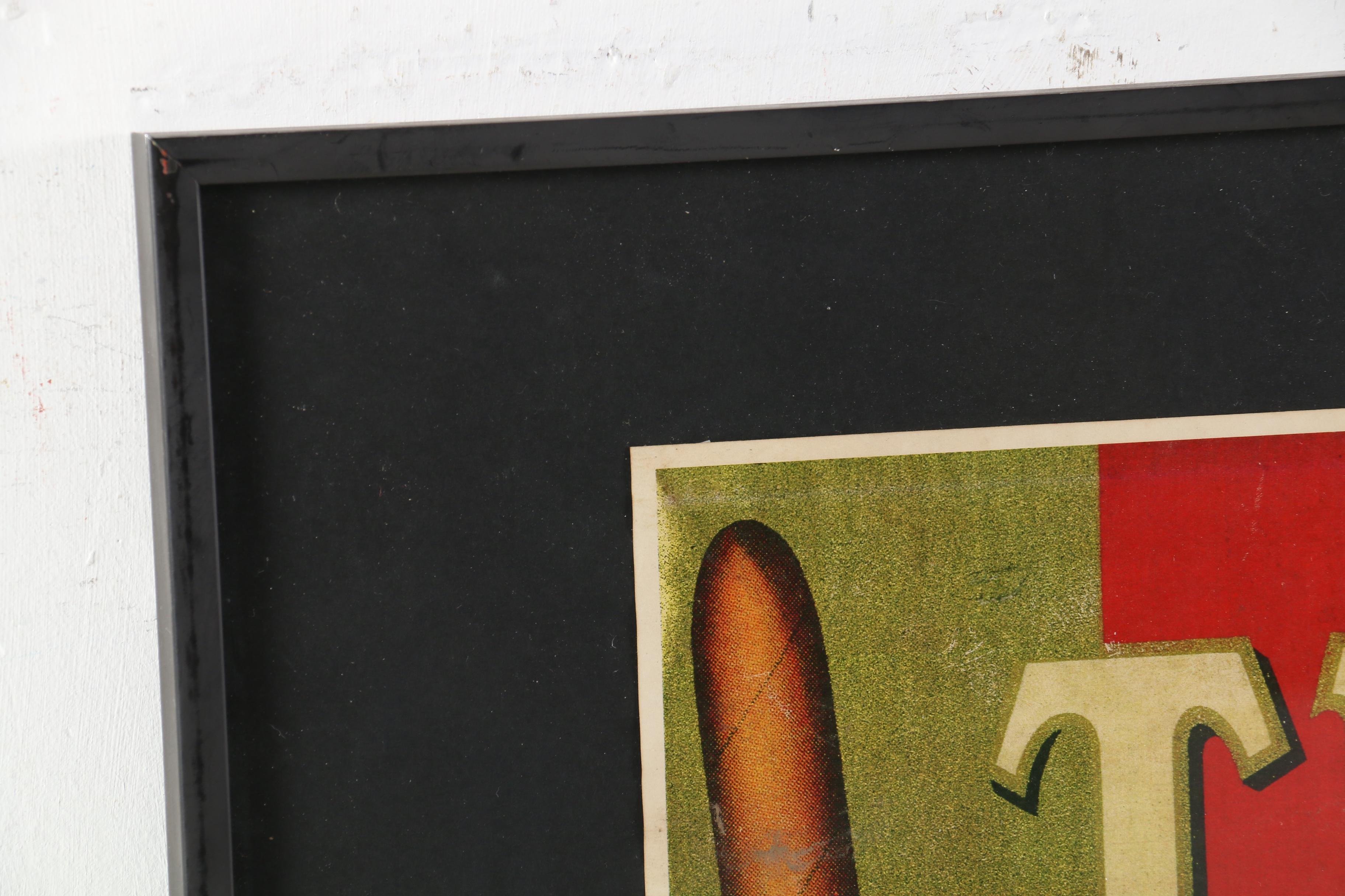 Trump Cigar Framed Letterpress Halftone Label, Late 19th to Early 20th Century