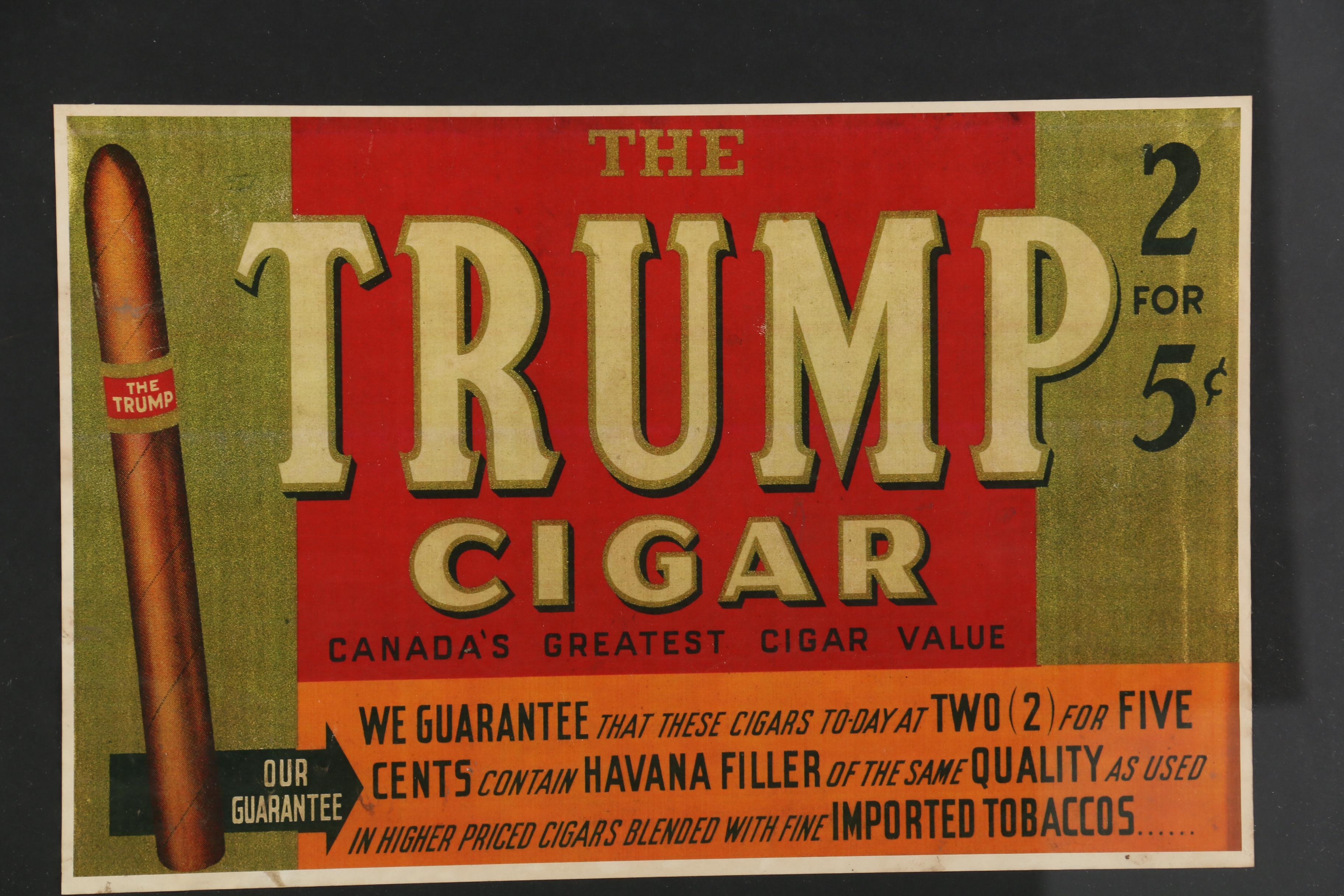 Trump Cigar Framed Letterpress Halftone Label, Late 19th to Early 20th Century