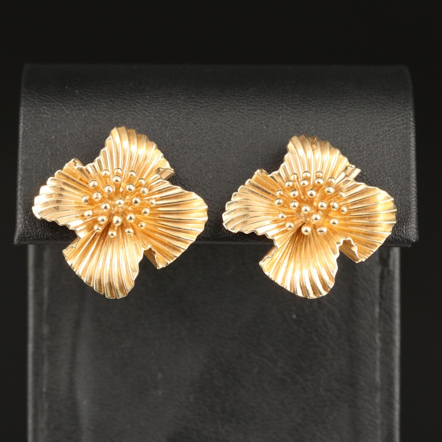 Vintage McTeigue 14K Fluted Flower Earrings