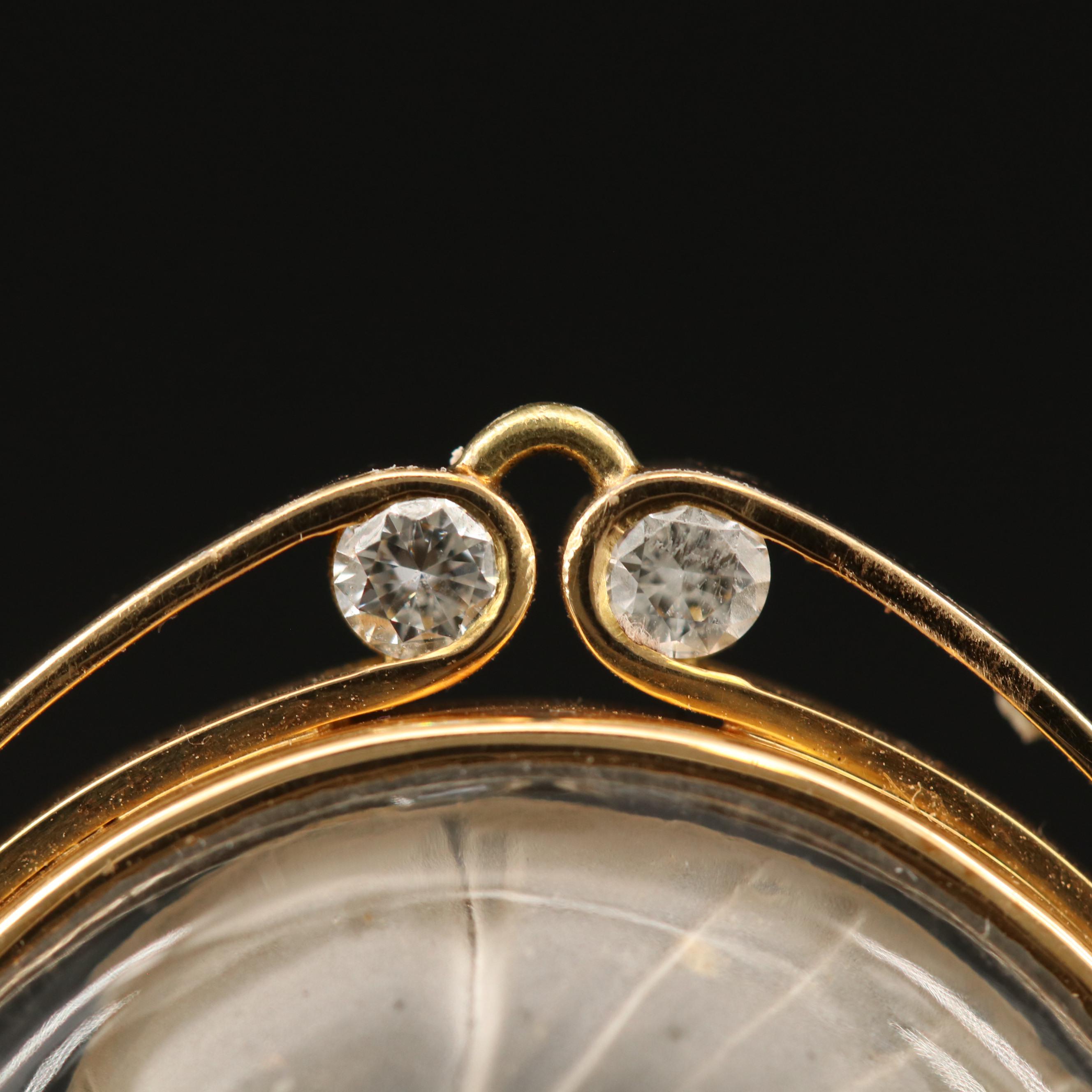 18K Reverse Carved Rock Crystal Quartz Cameo Pendant