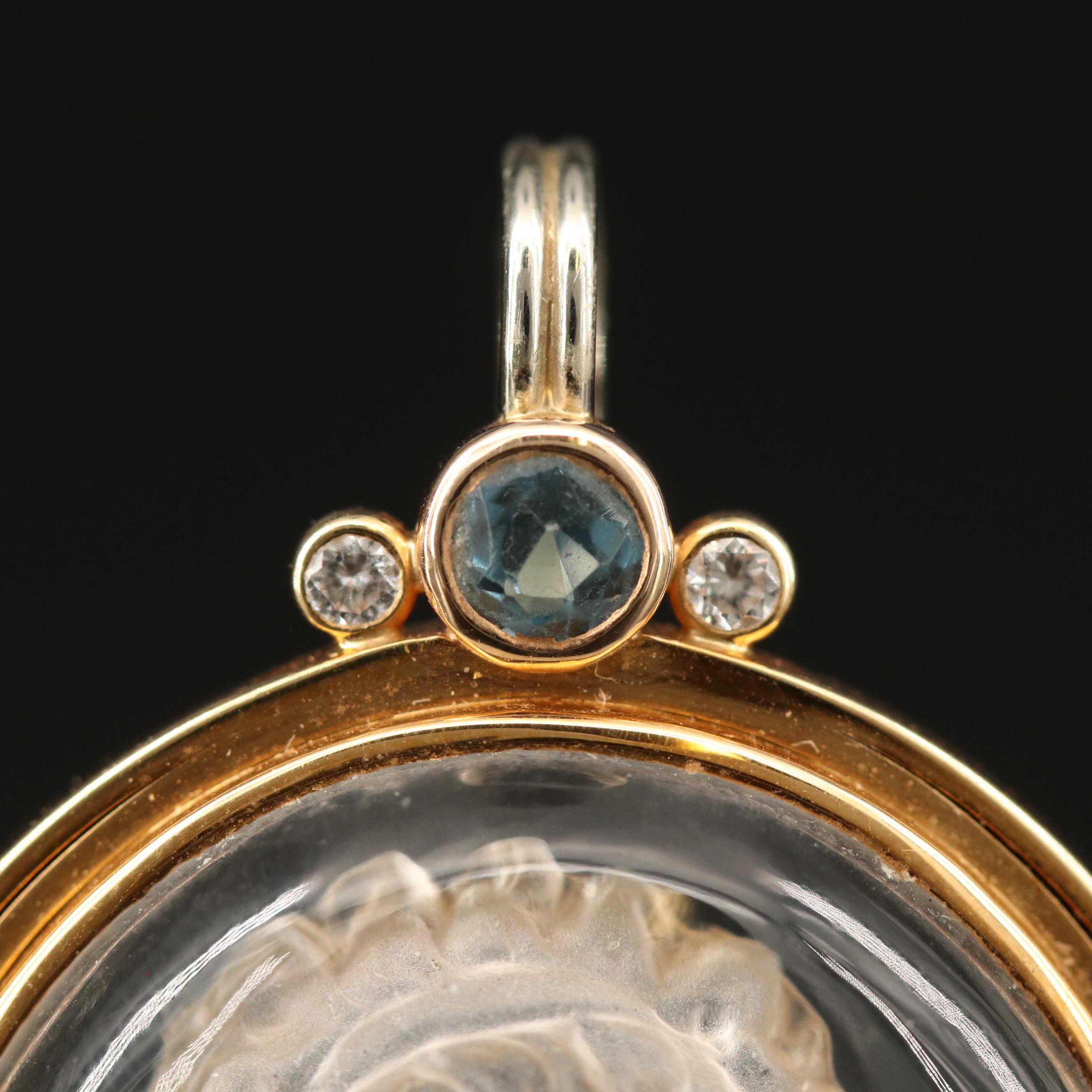 18K Reverse Carved Rock Crystal Quartz Cameo Pendant