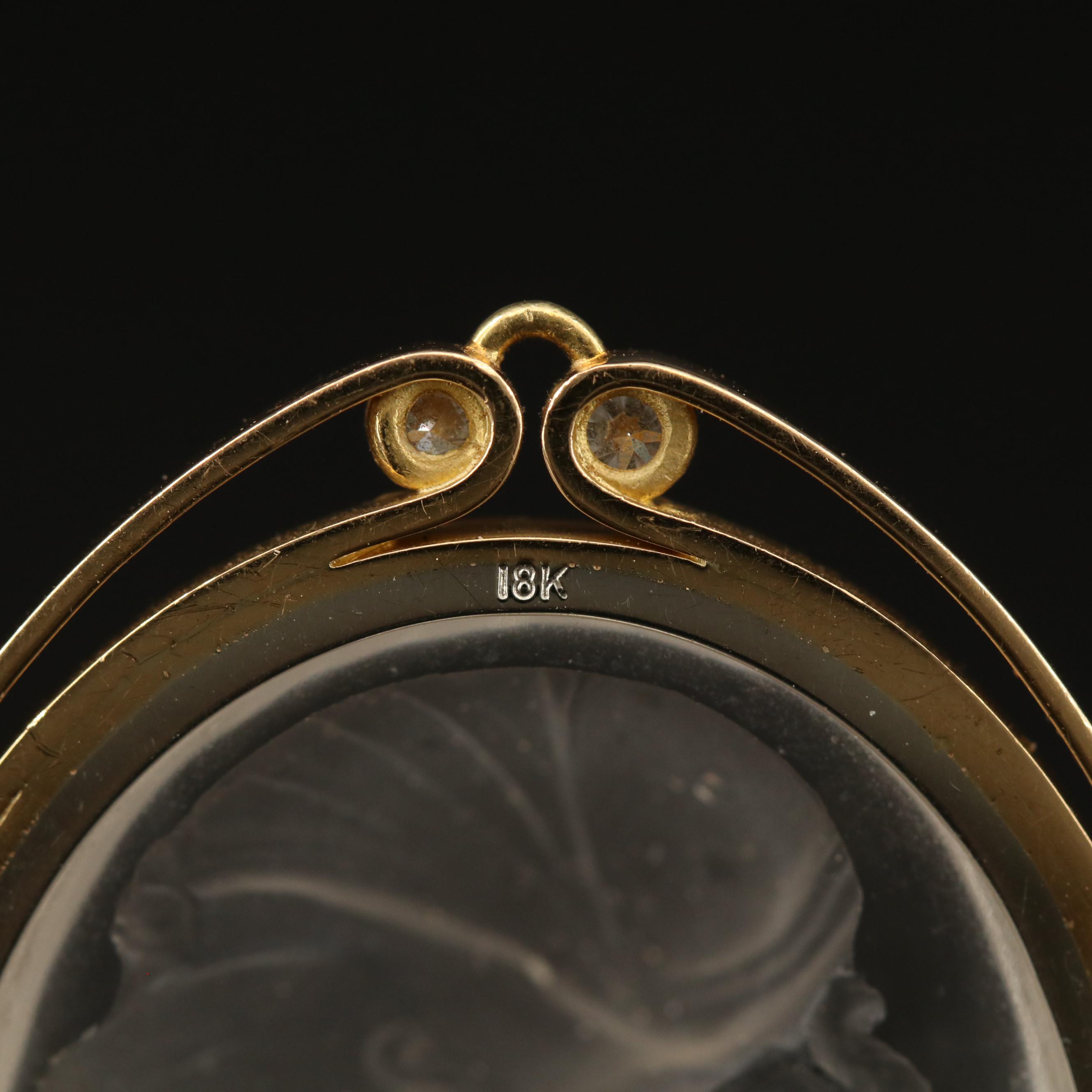 18K Reverse Carved Rock Crystal Quartz Cameo Pendant