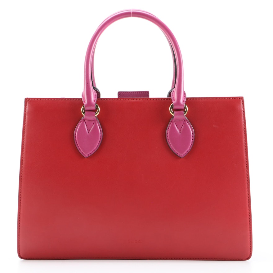 Gucci Convertible Gusset Tote in Red and Magenta Smooth Leather
