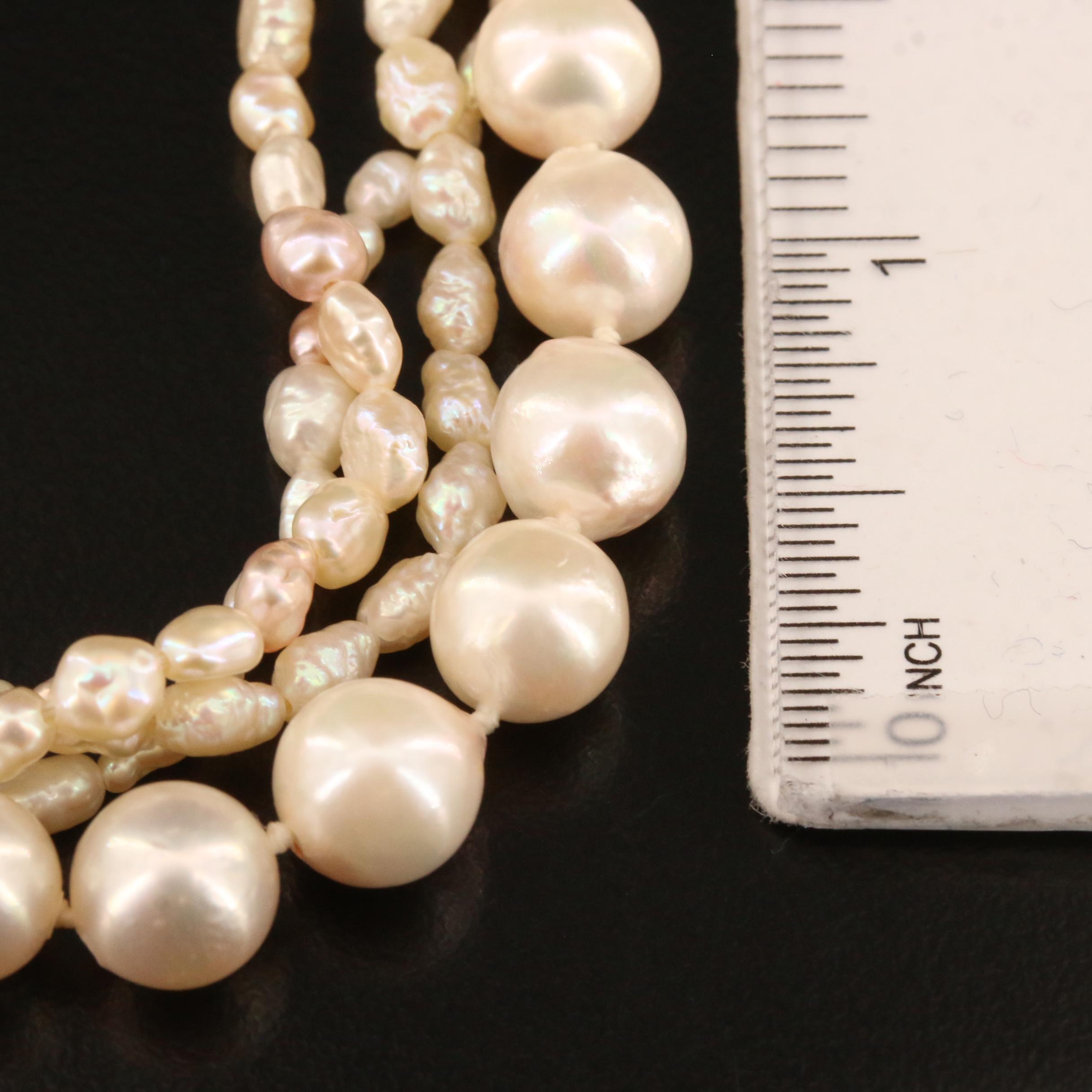 Multi-Strand Pearl Necklace and Bracelet with 14K Chinese "Good Fortune" Clasps