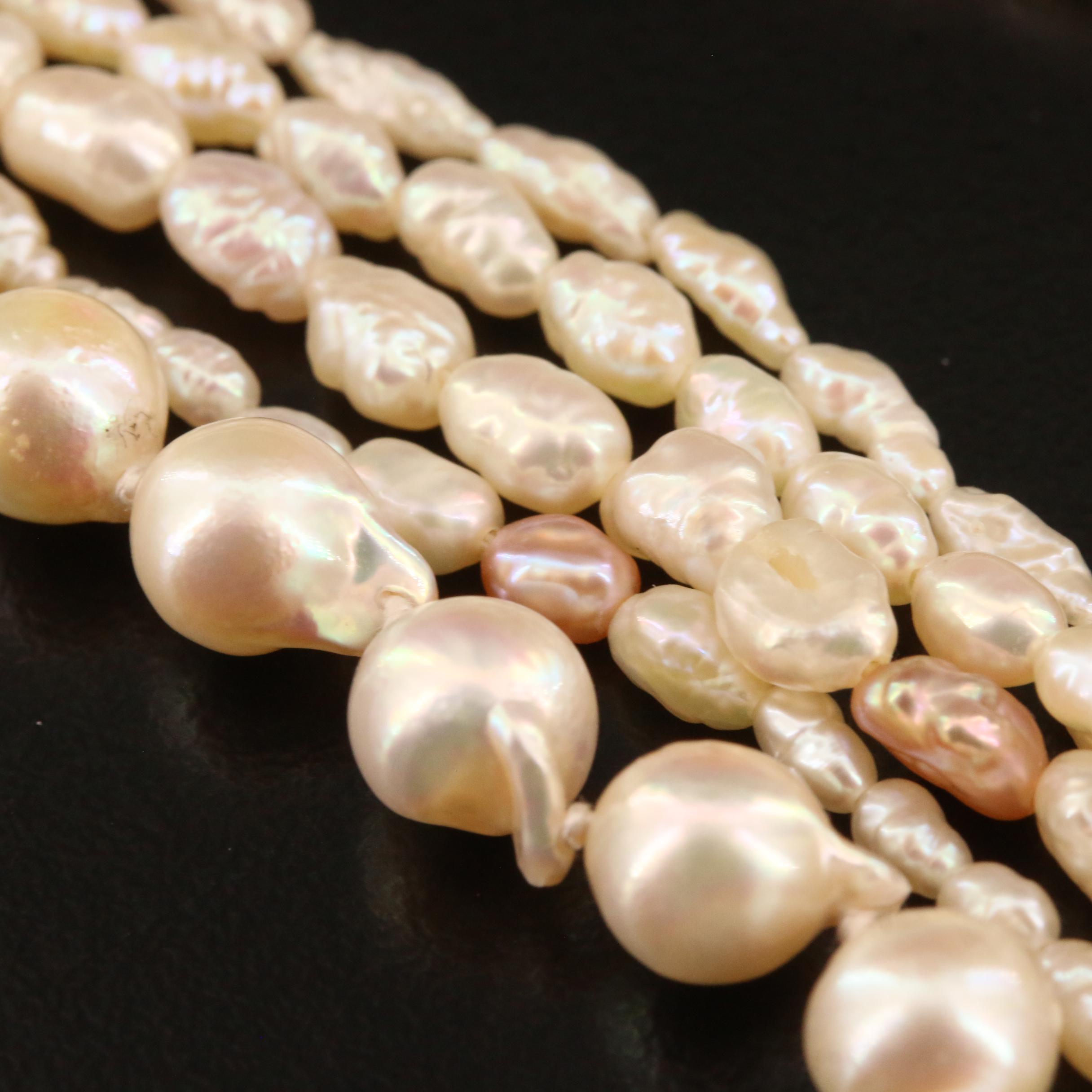 Multi-Strand Pearl Necklace and Bracelet with 14K Chinese "Good Fortune" Clasps