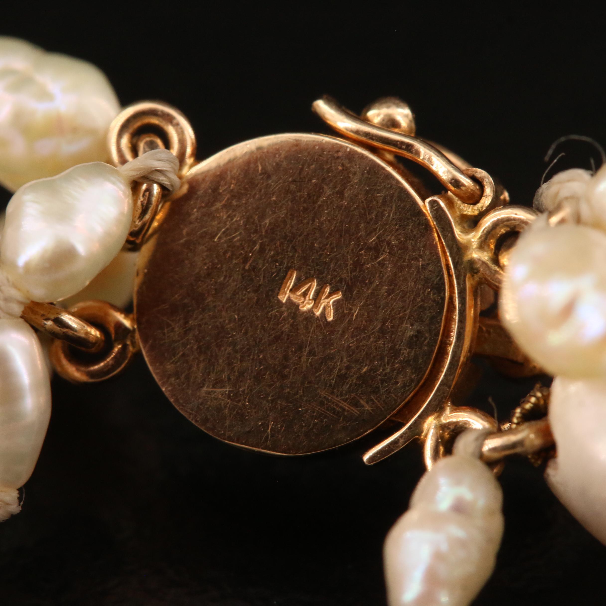Multi-Strand Pearl Necklace and Bracelet with 14K Chinese "Good Fortune" Clasps