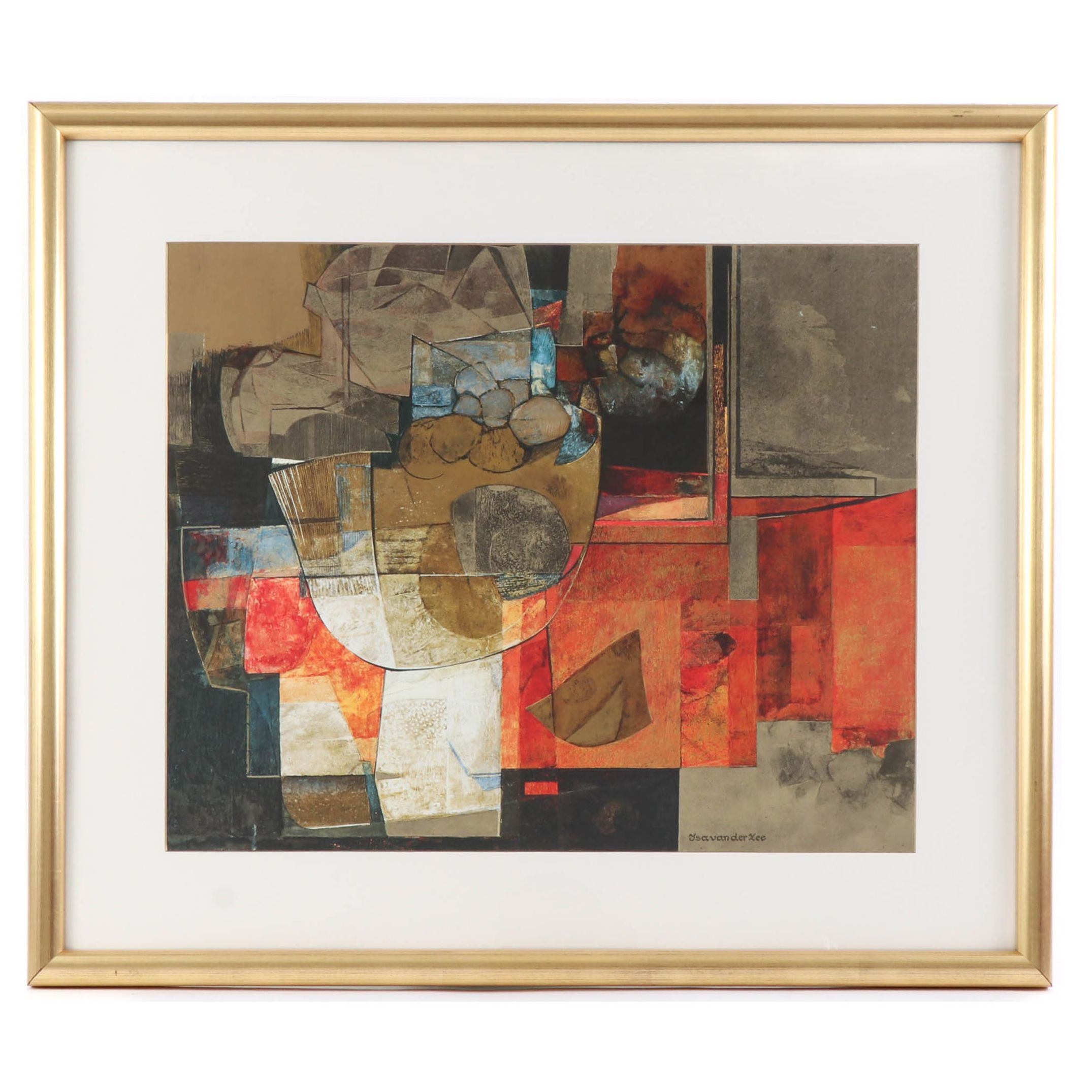 Embellished Abstract Offset Lithograph after Isa Van Der Zee "Abstract in Red"