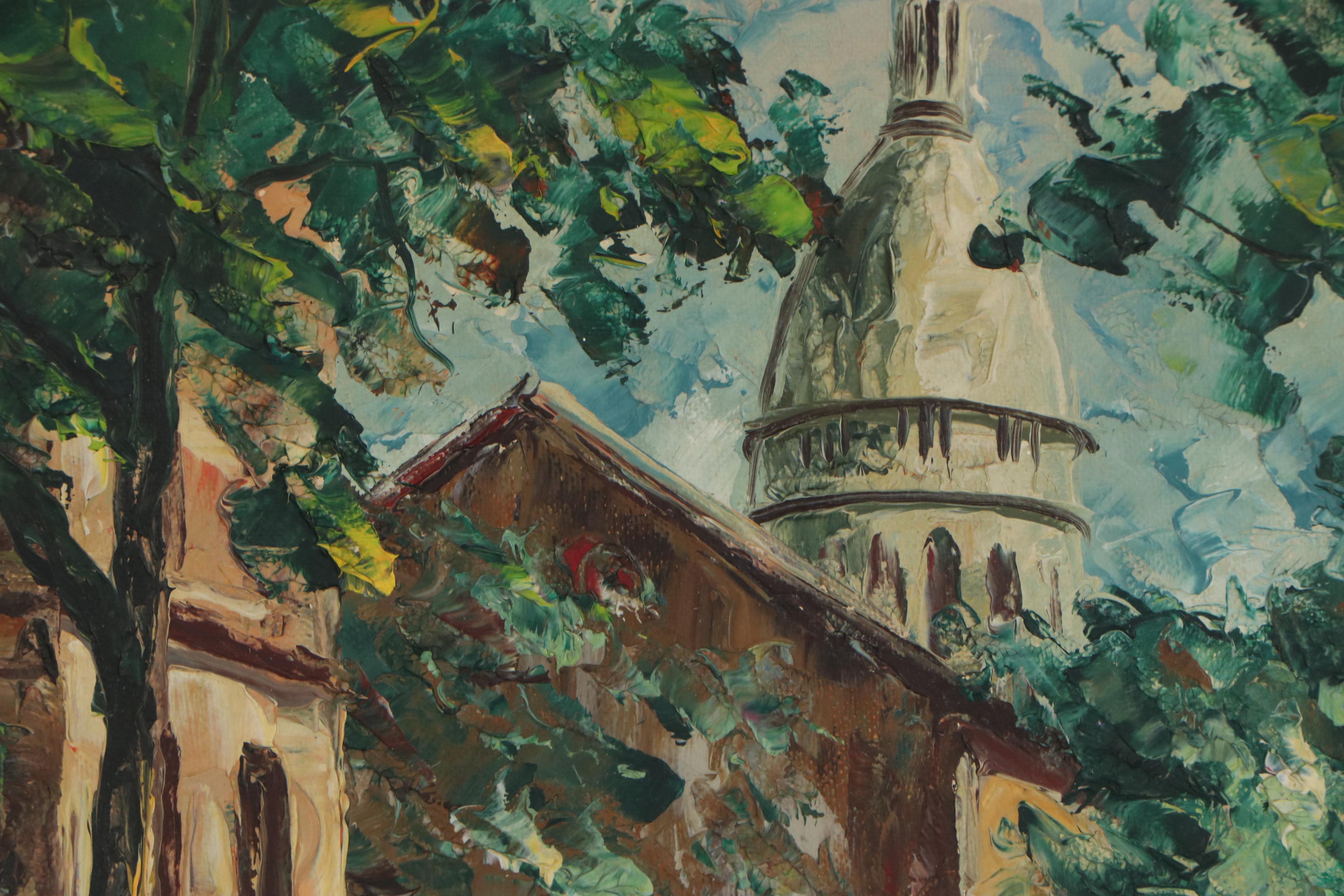 A. Valentin Parisian Outdoor Cafe Scene Oil Painting, Mid 20th Century