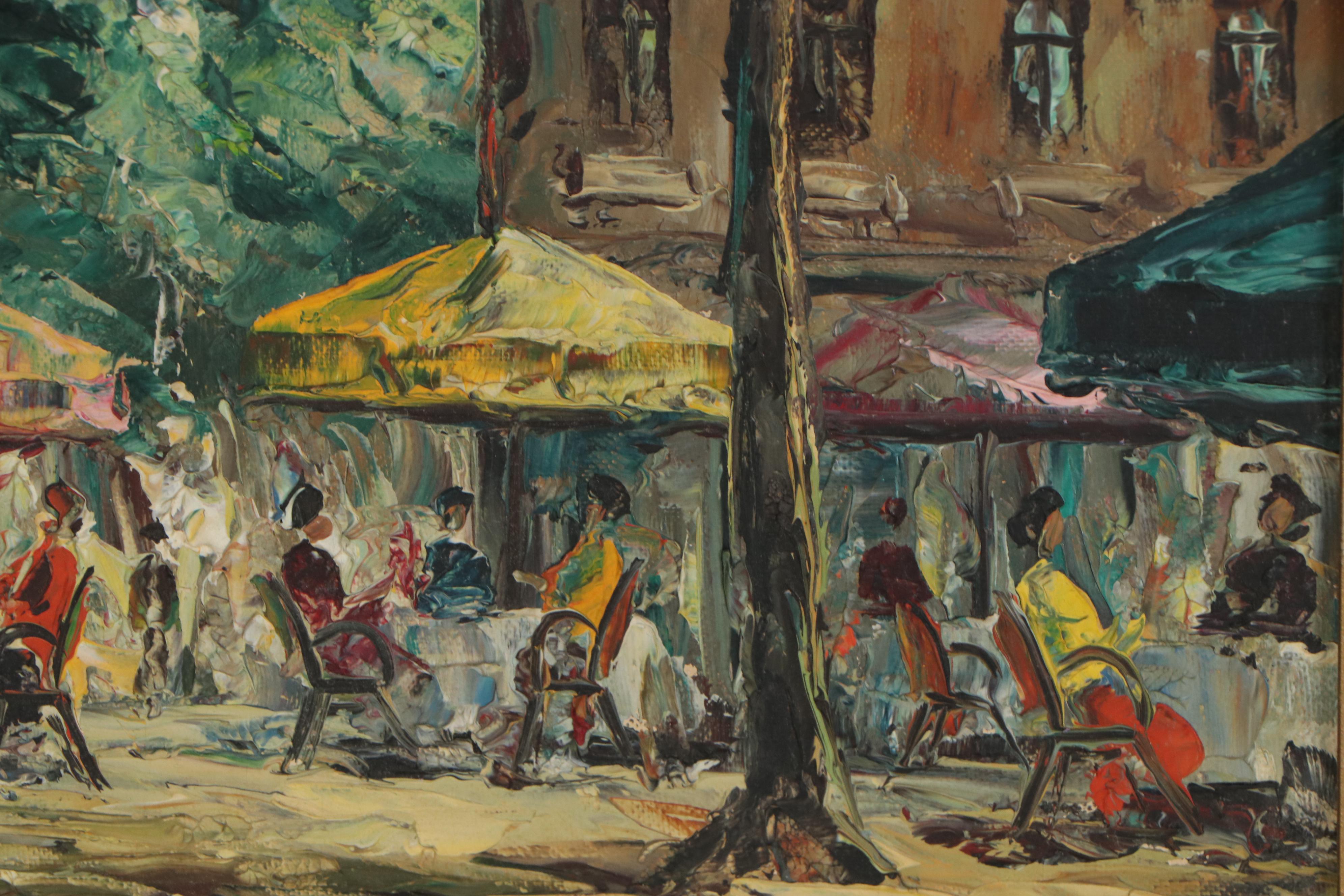 A. Valentin Parisian Outdoor Cafe Scene Oil Painting, Mid 20th Century