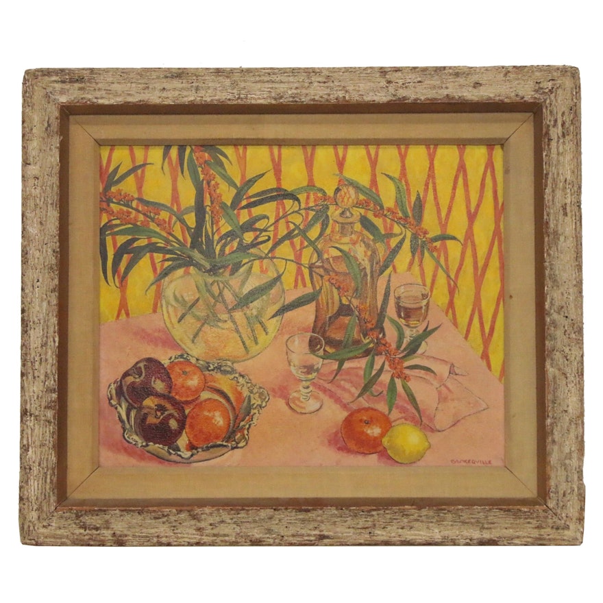 Charles Baskerville Jr. Oil Painting "Pink and Yellow," Early 20th Century