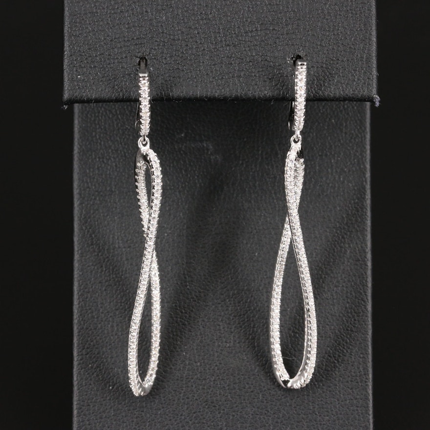 Sterling Silver Cubic Zirconia Oval Dangle Earrings
