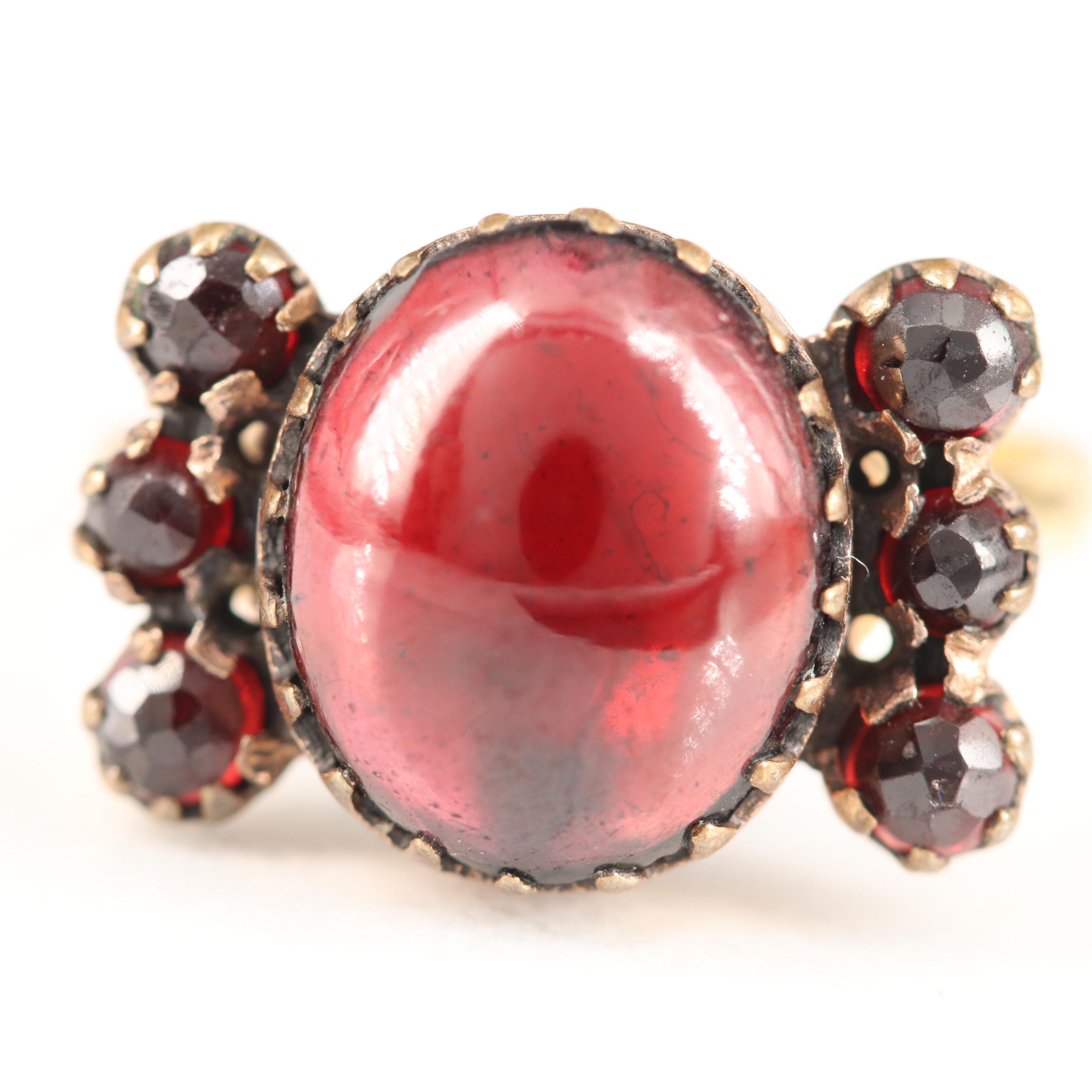 Vintage Bohemian Garnet Ring with 14K Herzog & Adams Shank