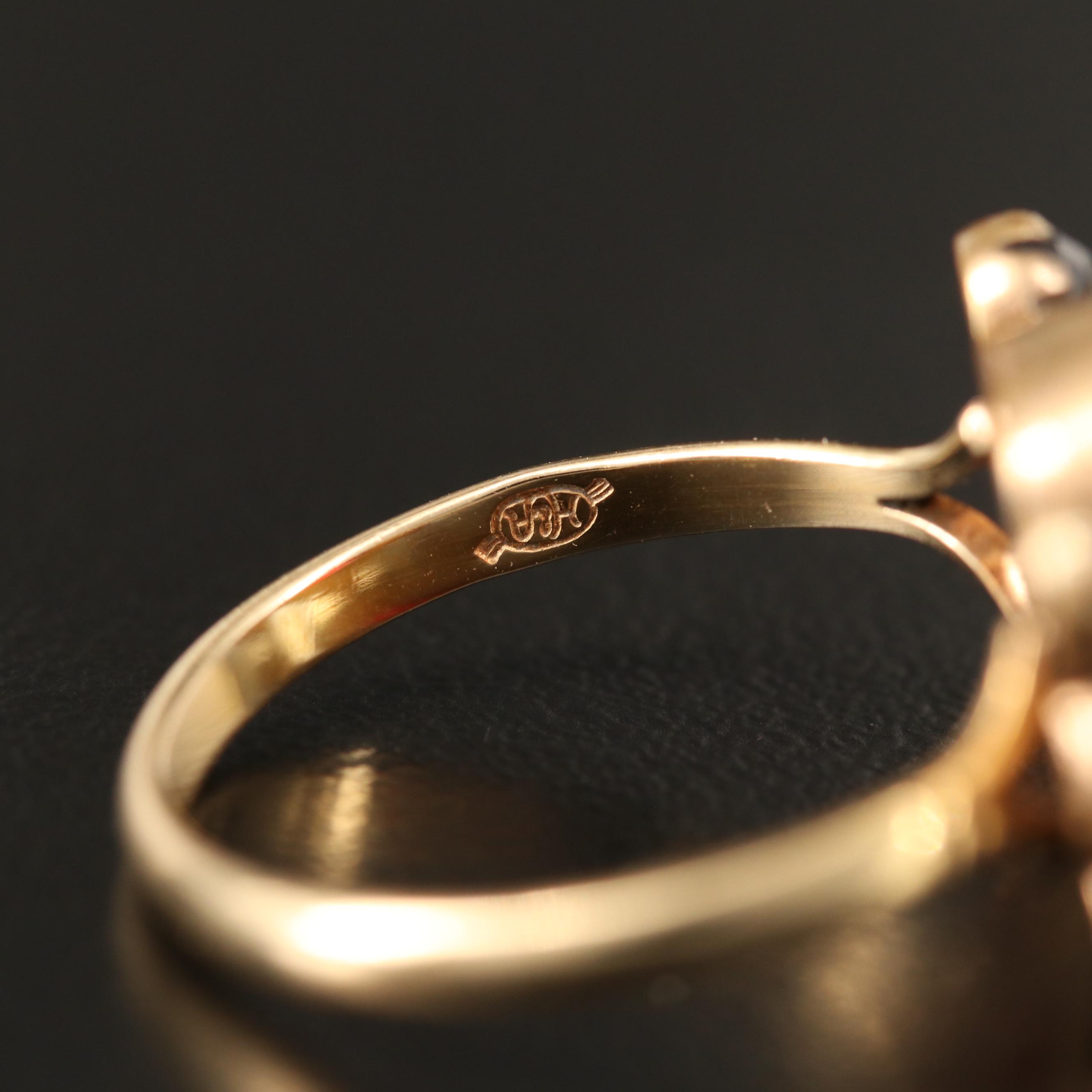 Vintage Bohemian Garnet Ring with 14K Herzog & Adams Shank