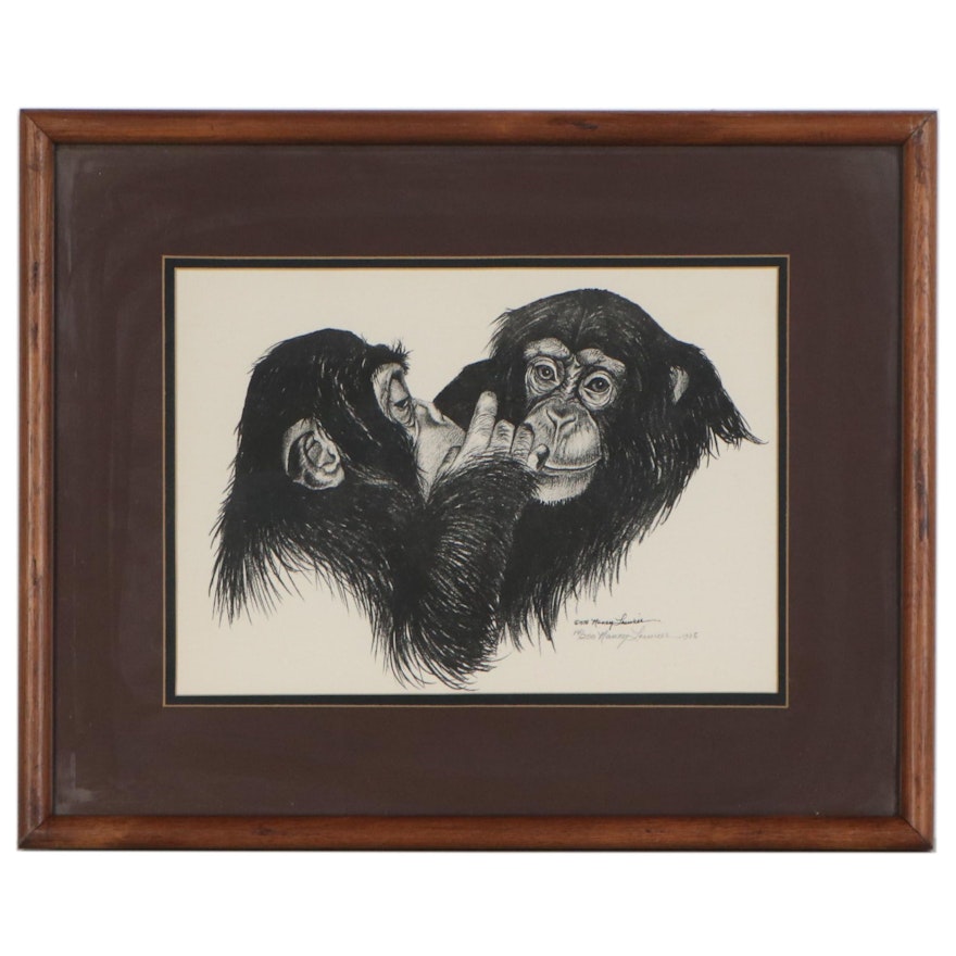 Nancy Louvier Lithograph of Monkeys, 1978