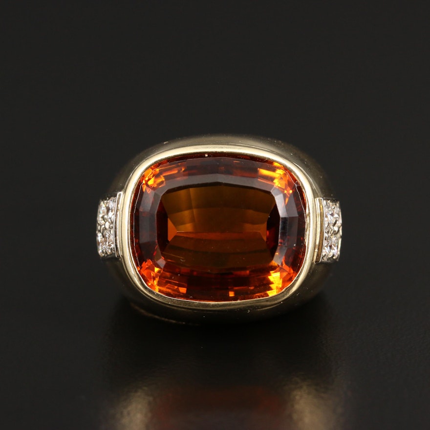 18K Citrine Ring with Diamond Accents