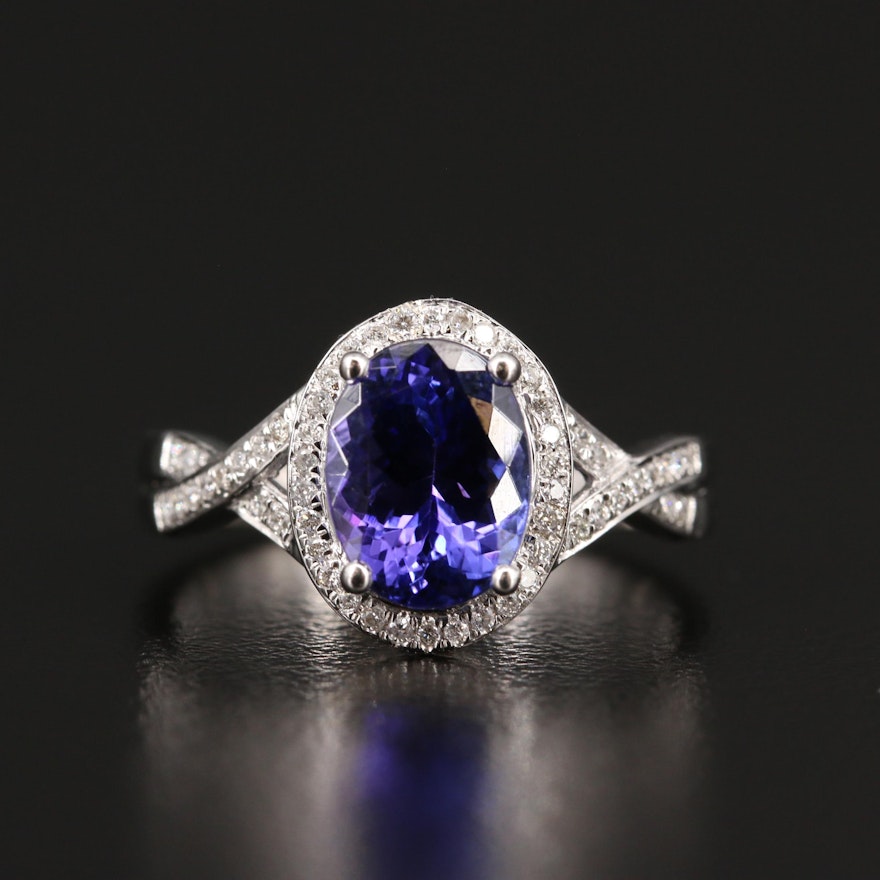 Iliana 18K Tanzanite Ring with Diamond Halo