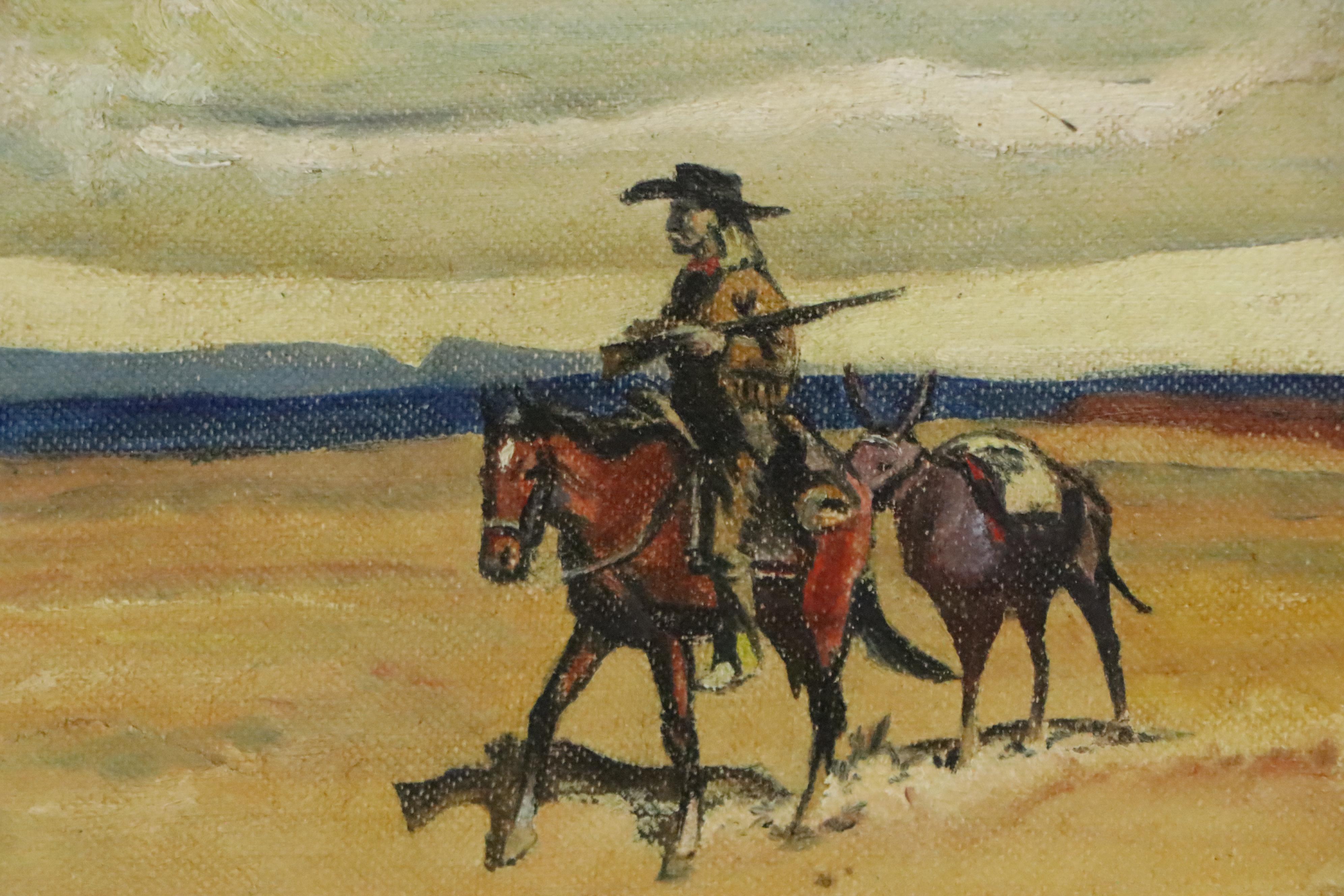 Oil Painting after Harold Von Schmidt of Cowboys on Horseback, 1948