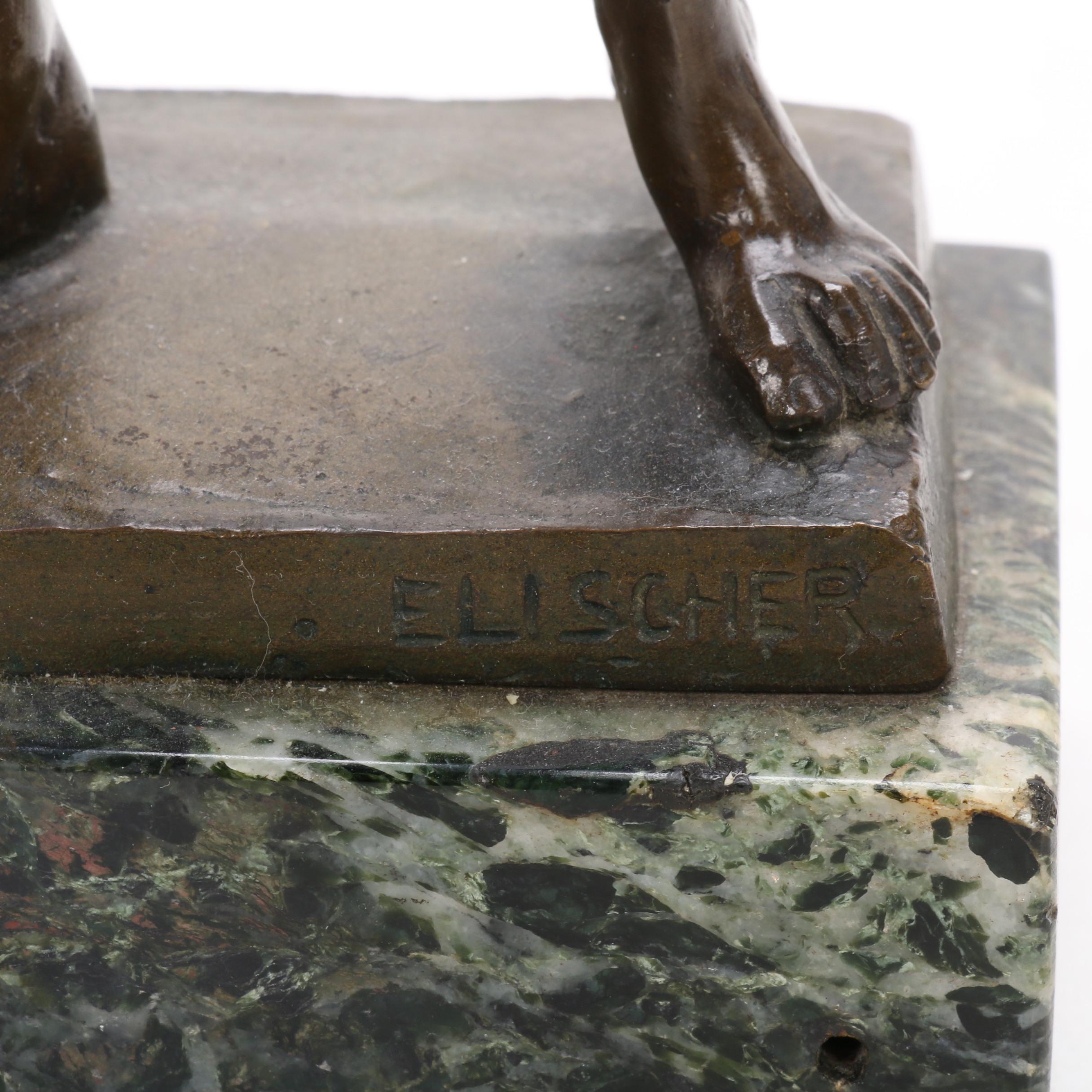 Johann Wolfgang Elischer Male Bronze Sculpture on Marble Pedestal