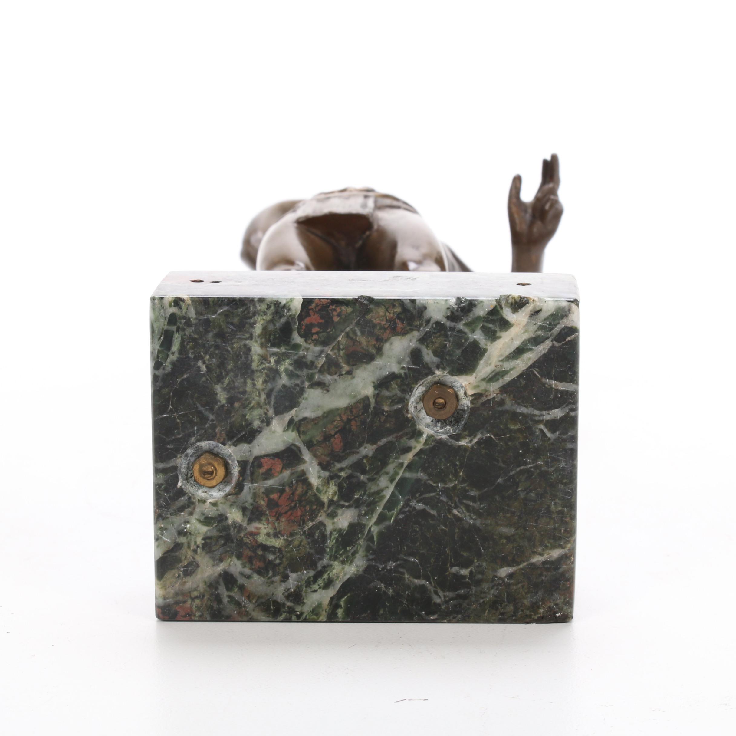 Johann Wolfgang Elischer Male Bronze Sculpture on Marble Pedestal