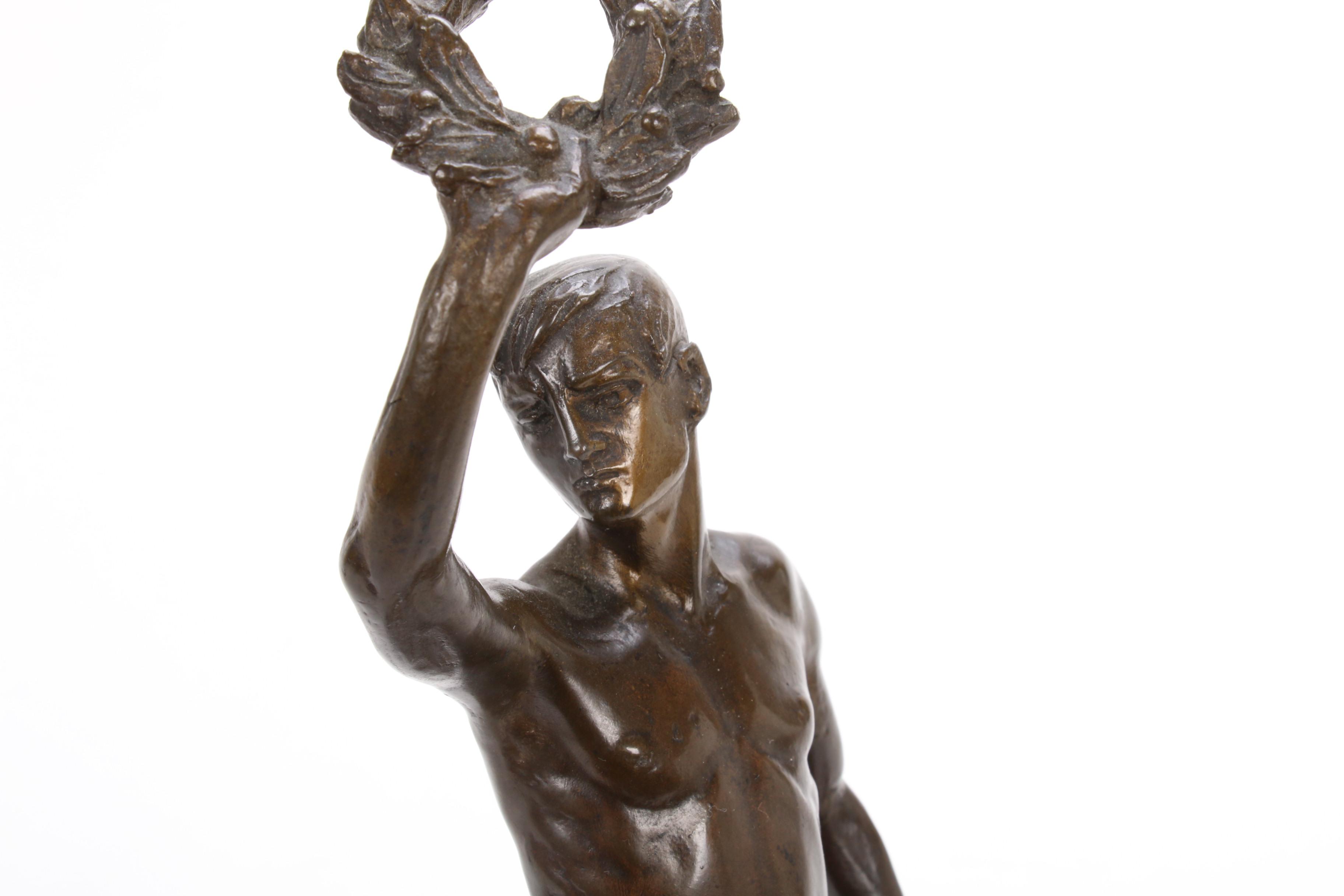 Johann Wolfgang Elischer Male Bronze Sculpture on Marble Pedestal