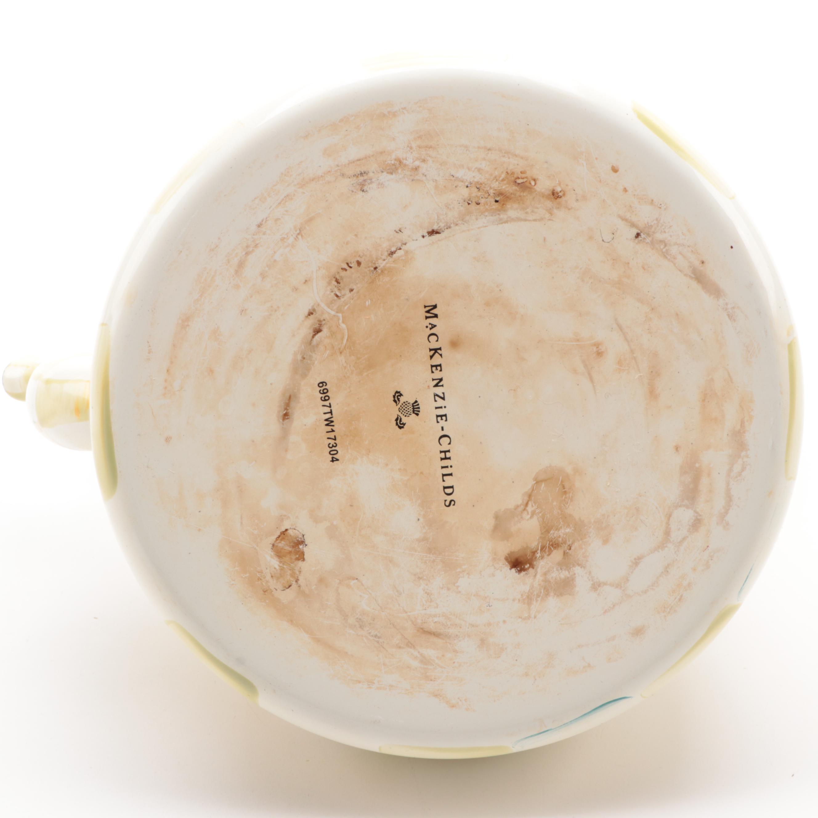 MacKenzie-Childs Enameled Metal Teapot with Tiered Serving Tray and Trivet