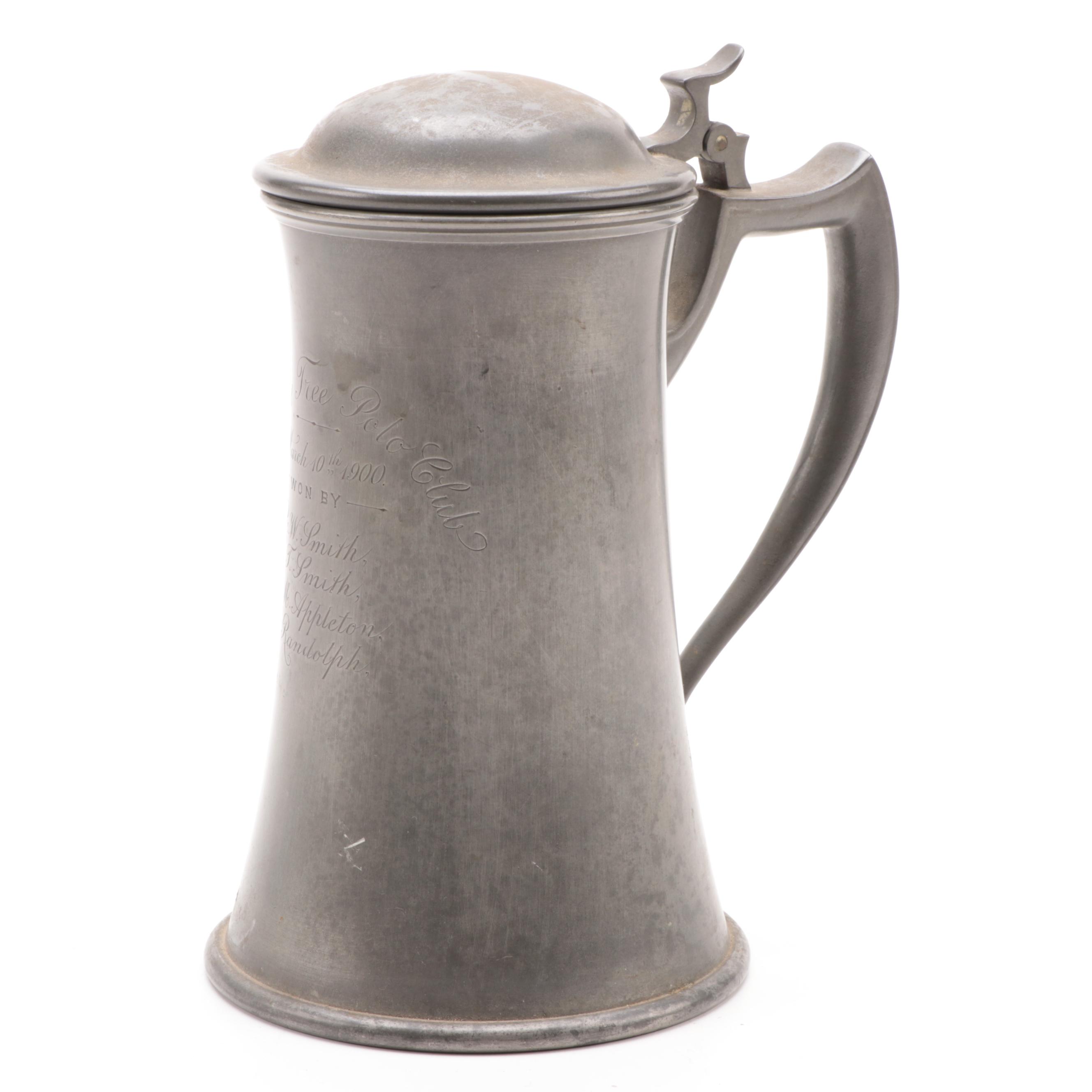 Pewter Trophy Tankard, Quart Stein, and Footed Bowl, Late 19th/Early 20th C.