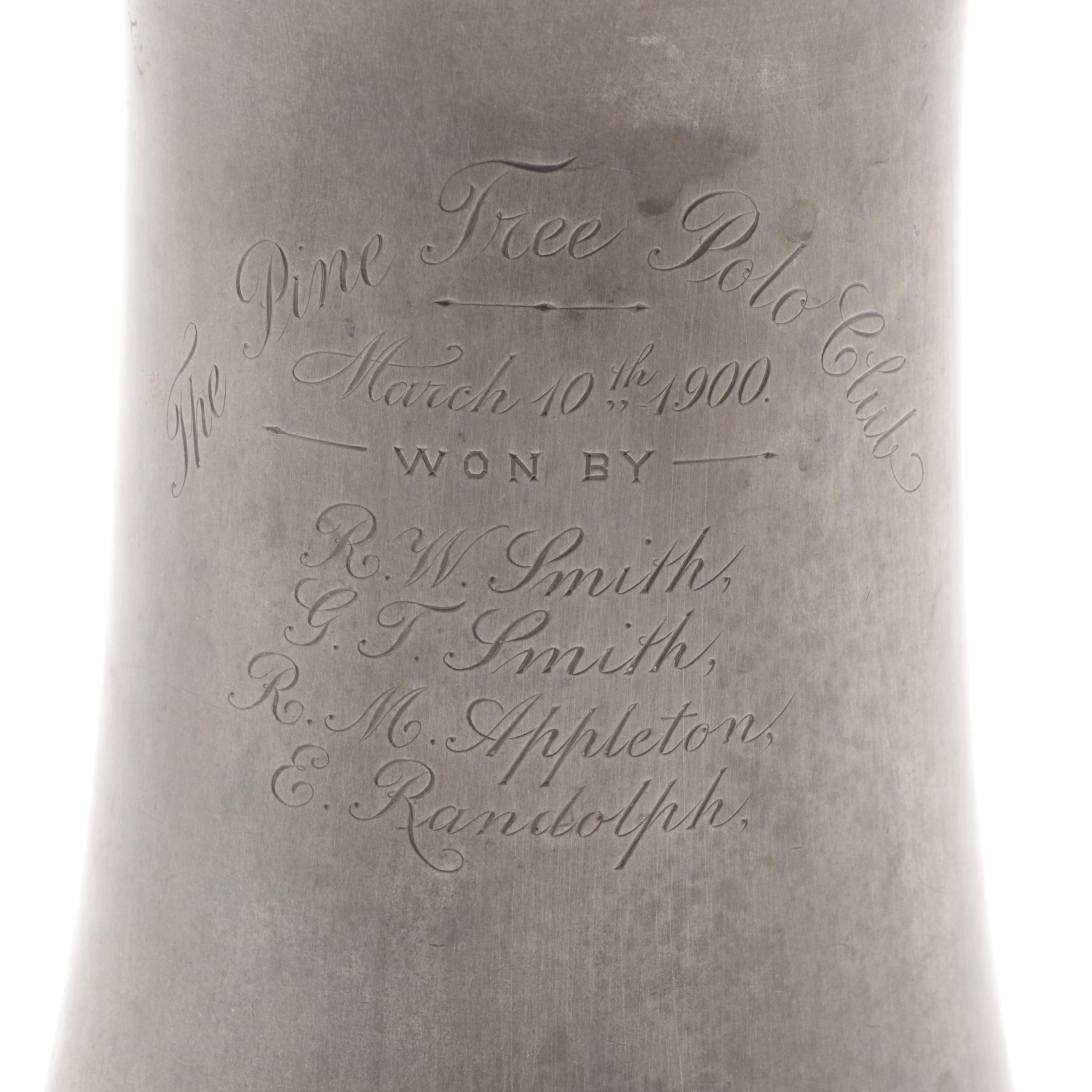 Pewter Trophy Tankard, Quart Stein, and Footed Bowl, Late 19th/Early 20th C.