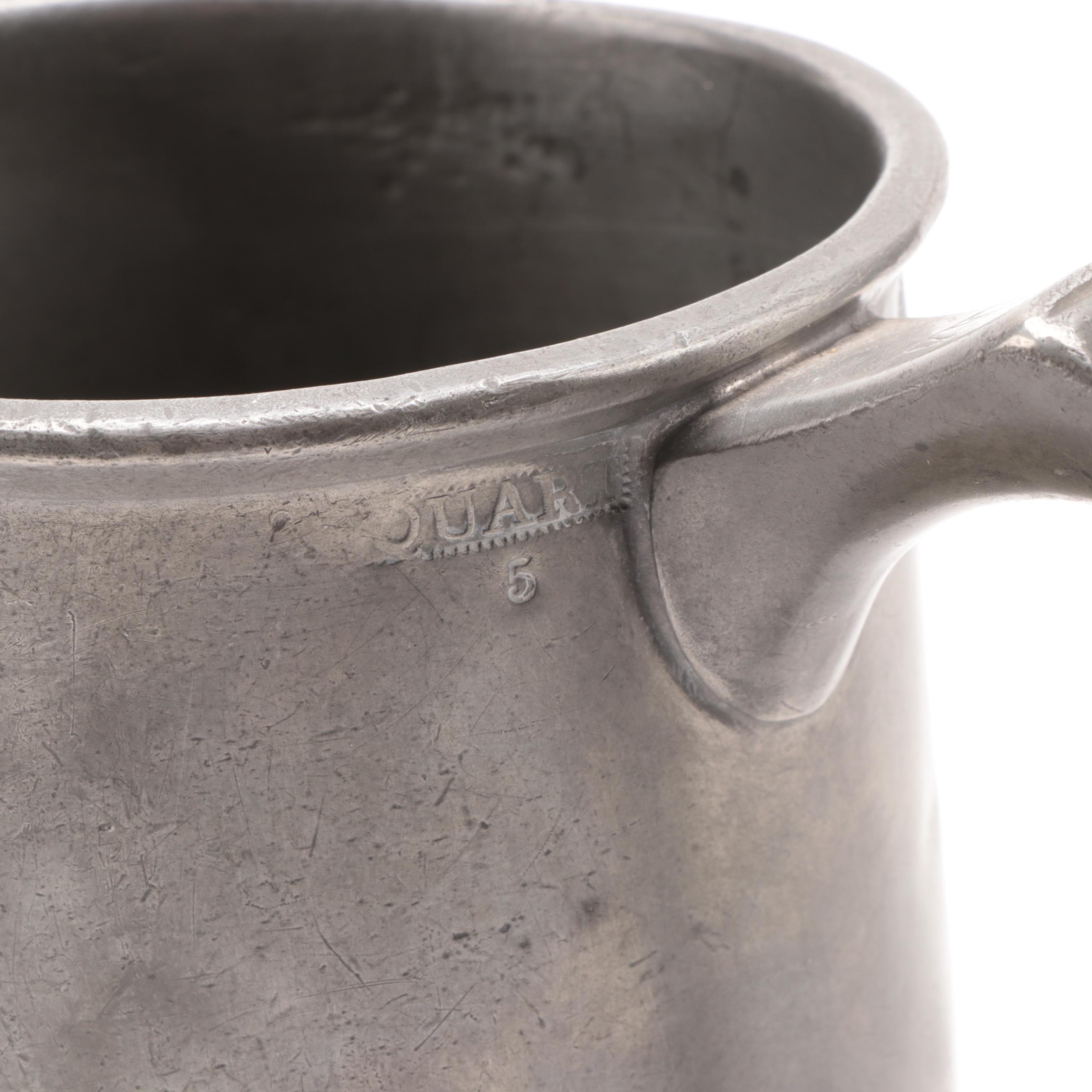 Pewter Trophy Tankard, Quart Stein, and Footed Bowl, Late 19th/Early 20th C.