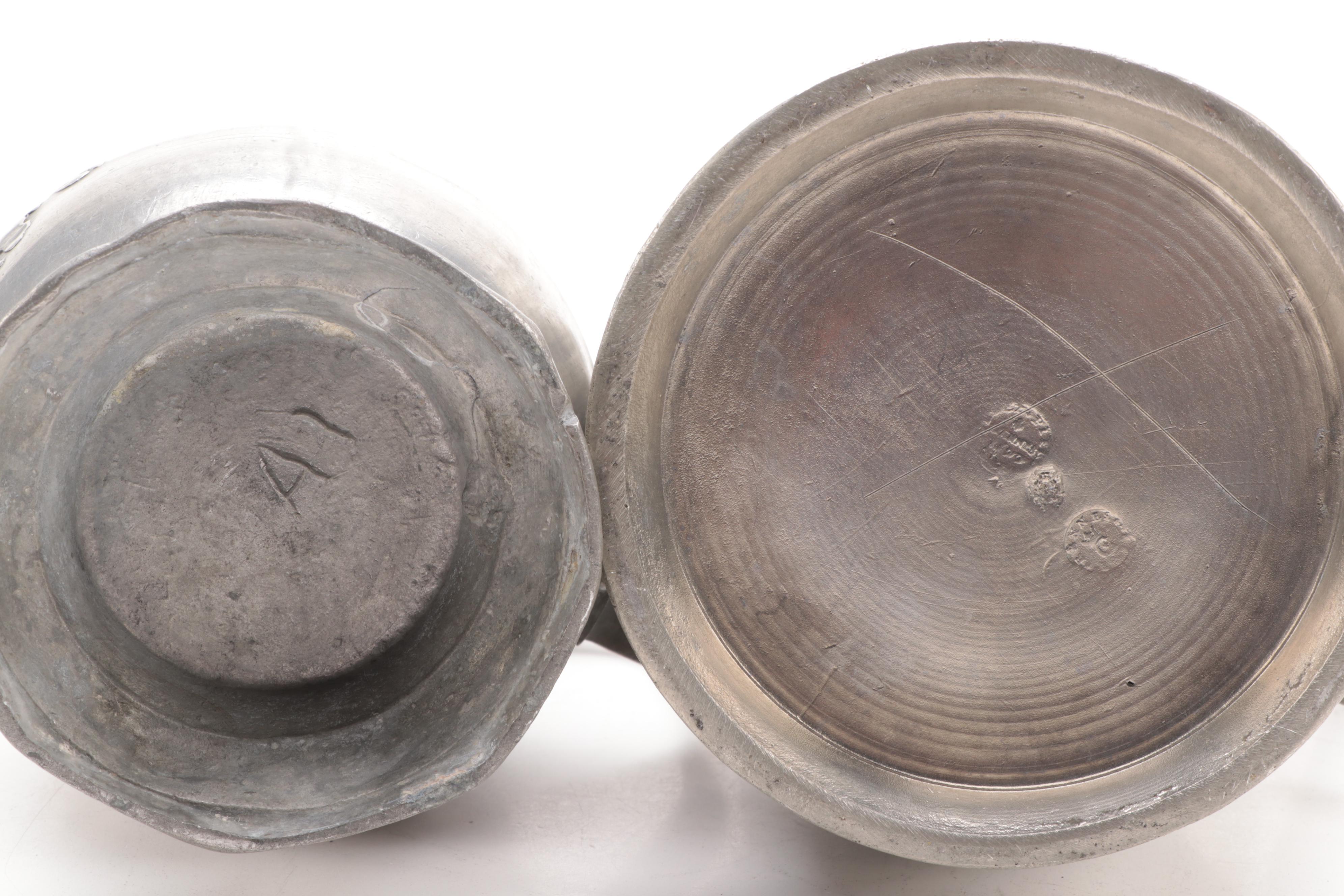 James Dixon and Son Pewter Creamer and Sugar with Other Pewter Kitchenware