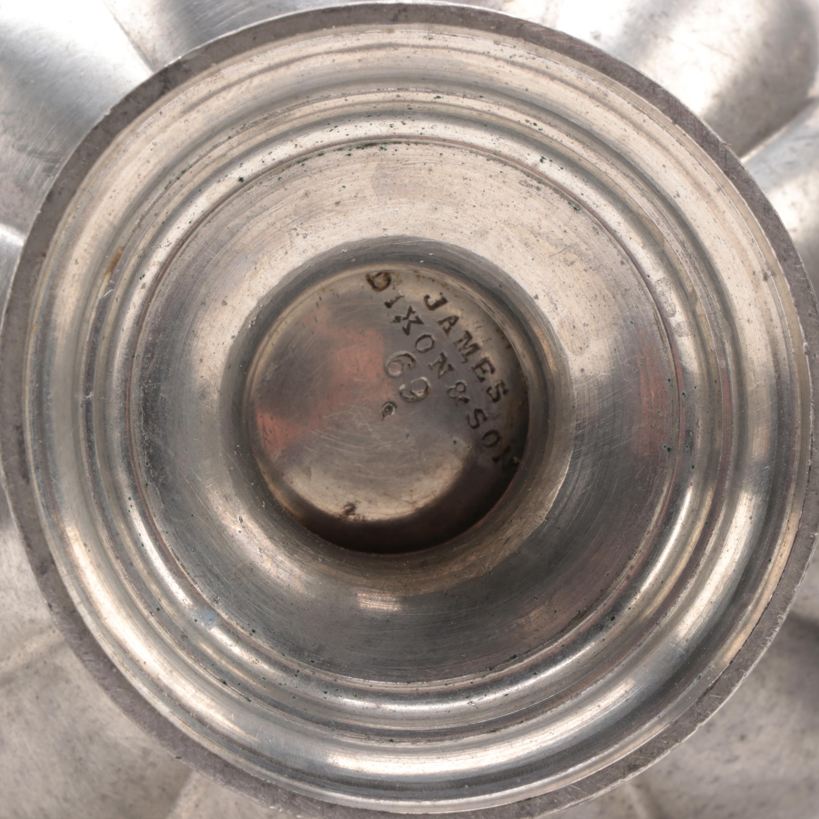 James Dixon and Son Pewter Creamer and Sugar with Other Pewter Kitchenware